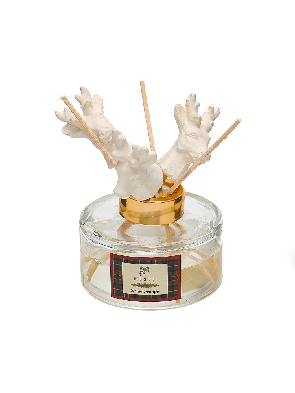 Ekru Yılbaşı 150 ml Geyik Seramik Taş Bambu Çubuklu Spice Orange Oda Kokusu-1