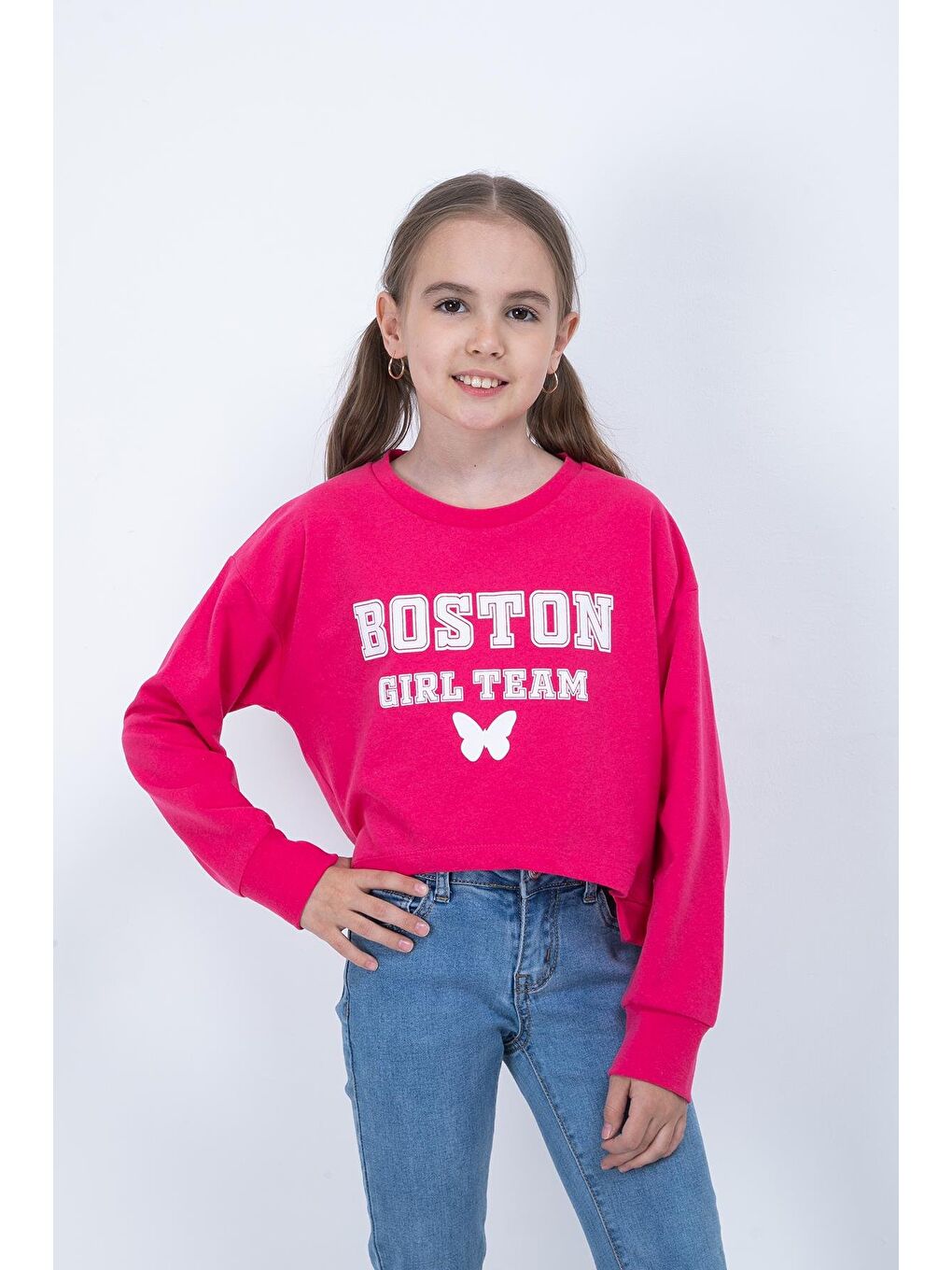 ZEYLAND Pembe Kız Çocuk Baskılı Crop Sweatshirt