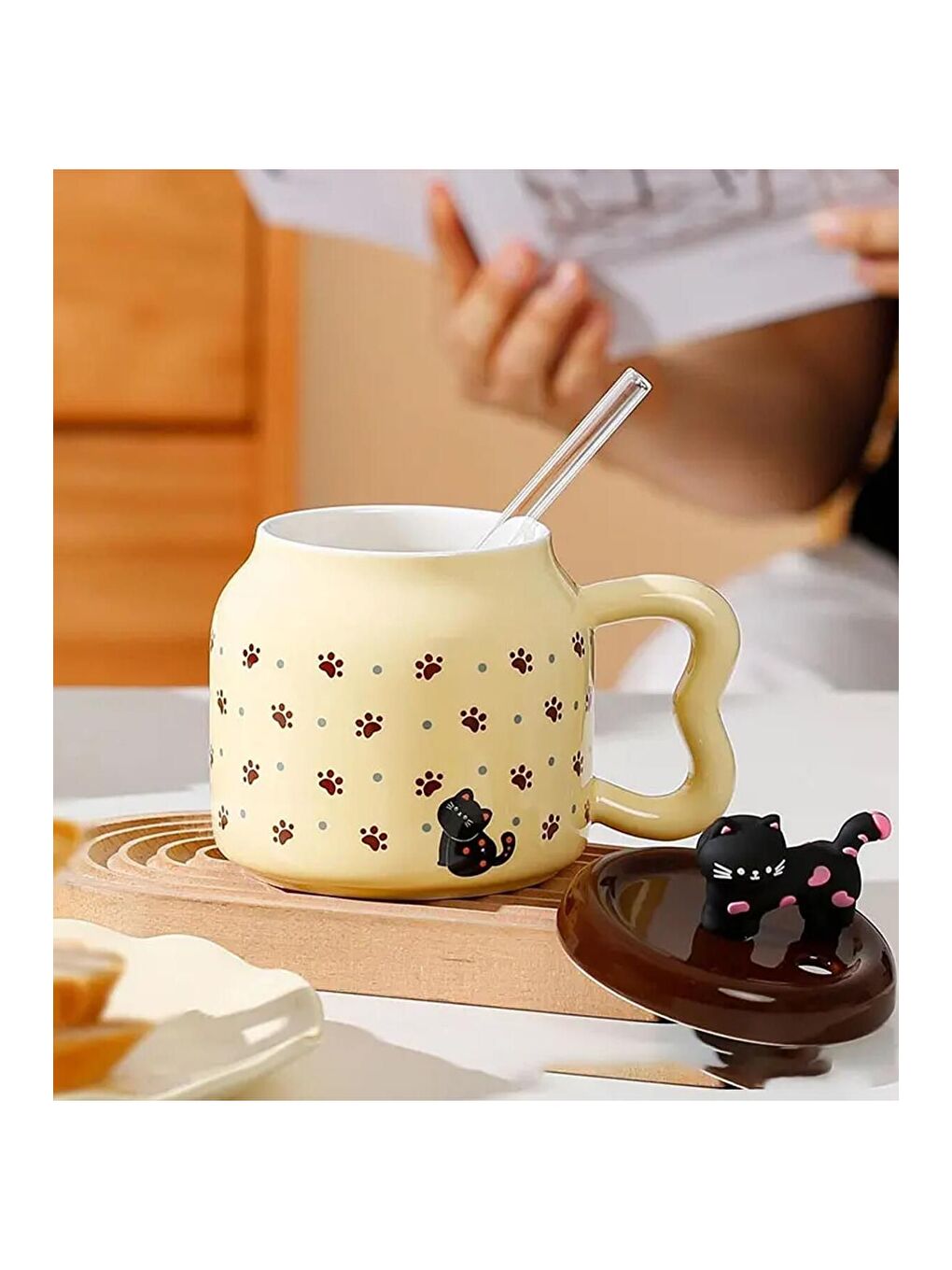 Karışık Sevimli Kedi Temalı Seramik Kupa-4