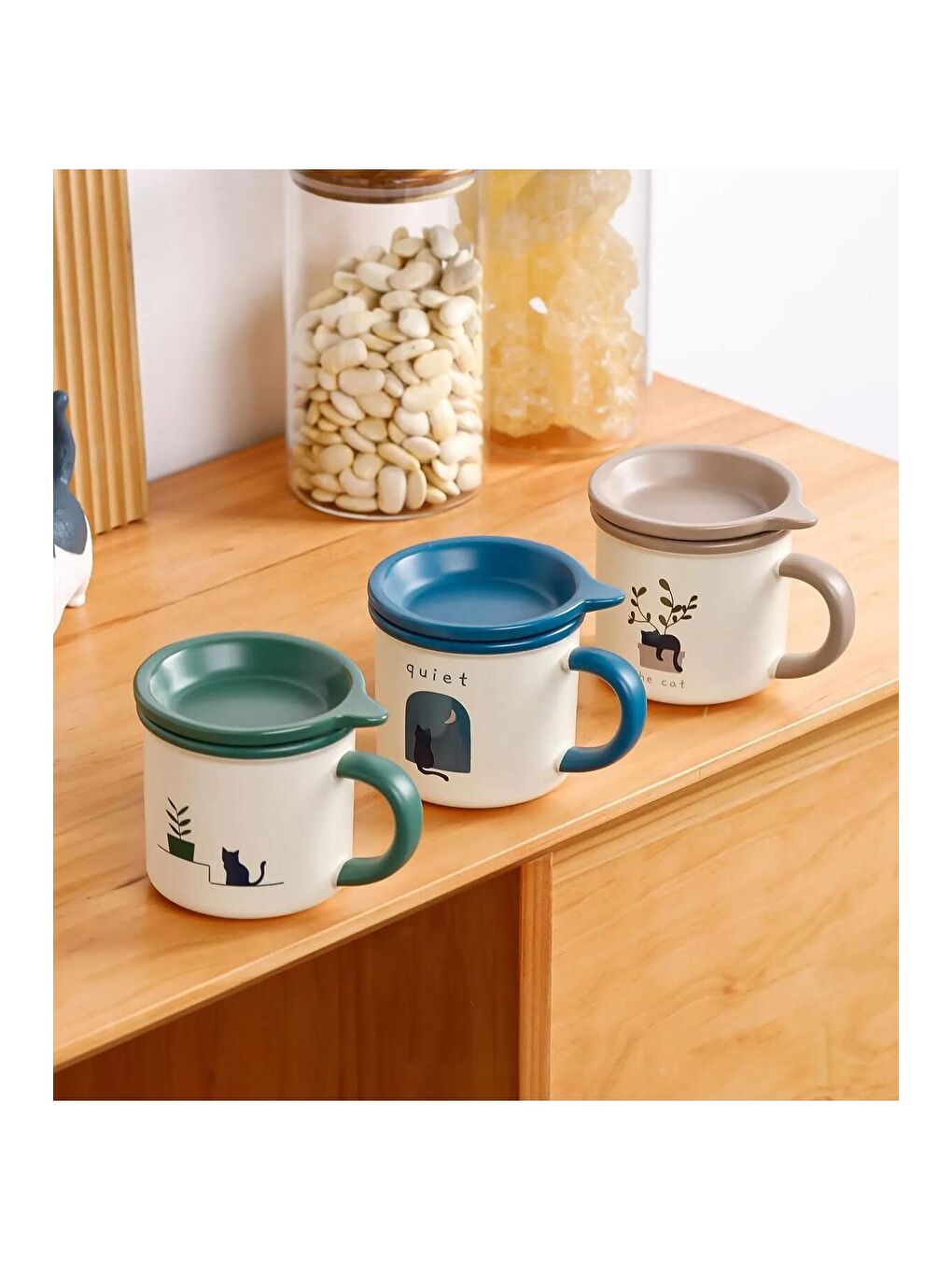 Karışık Kedi Figürlü Minimalist Seramik Kupa-3