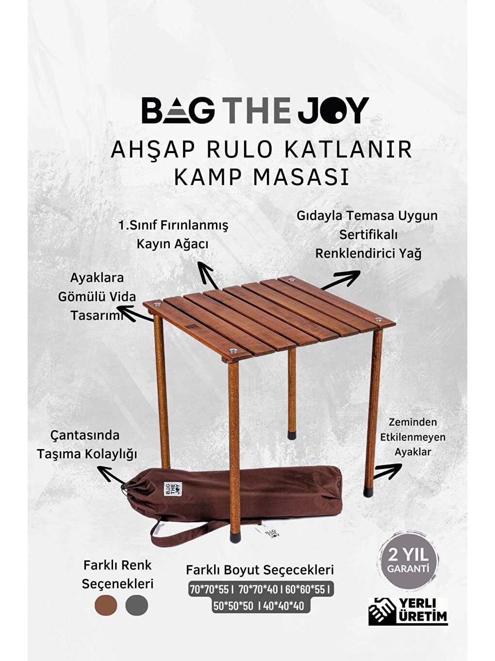 Bag The Joy Kırmızı Ahşap Katlanır Kahverengi - Kırmızı Masa Sandalye Seti  50*50*50cm - 5