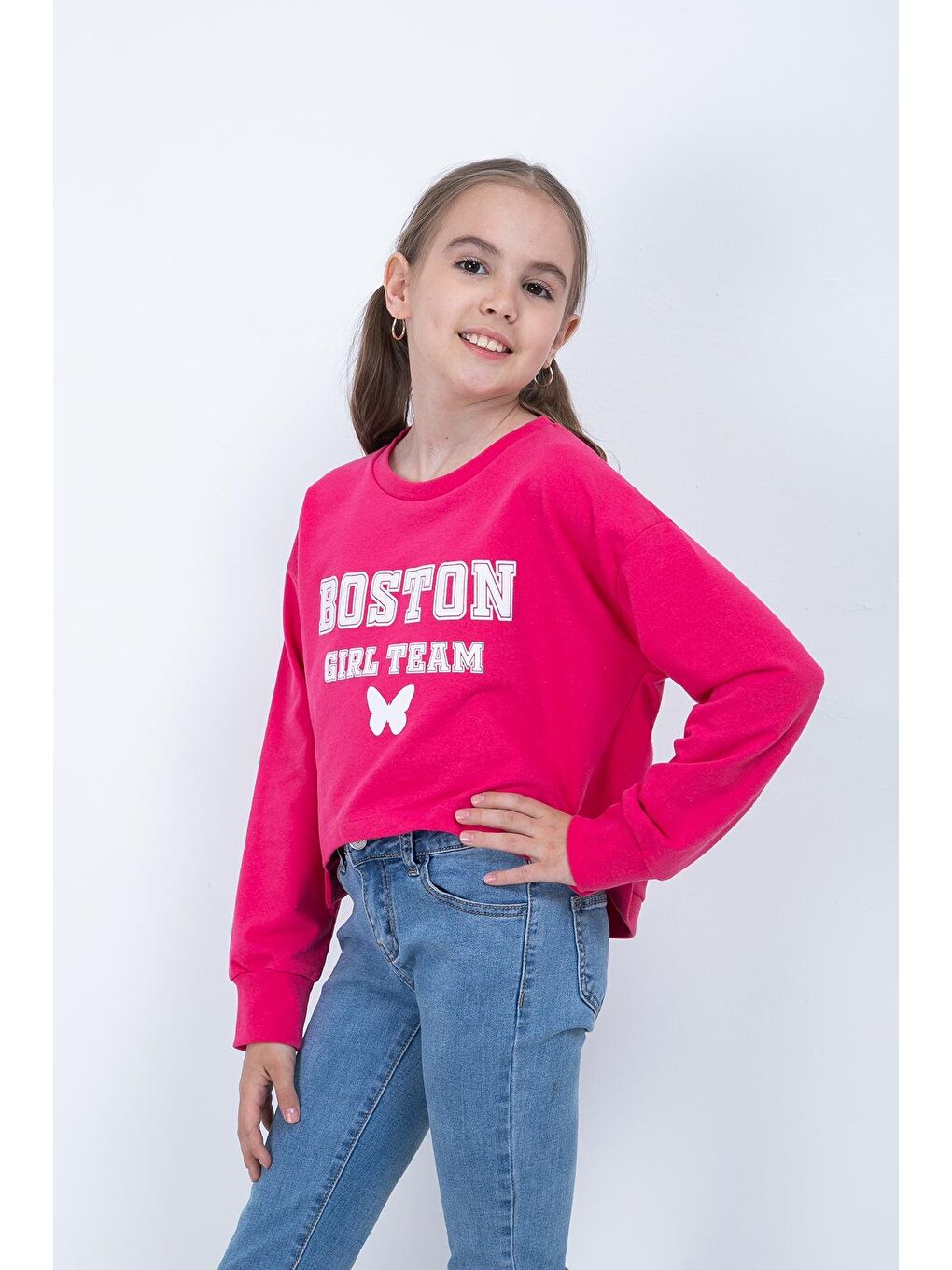 ZEYLAND Pembe Kız Çocuk Baskılı Crop Sweatshirt - 1