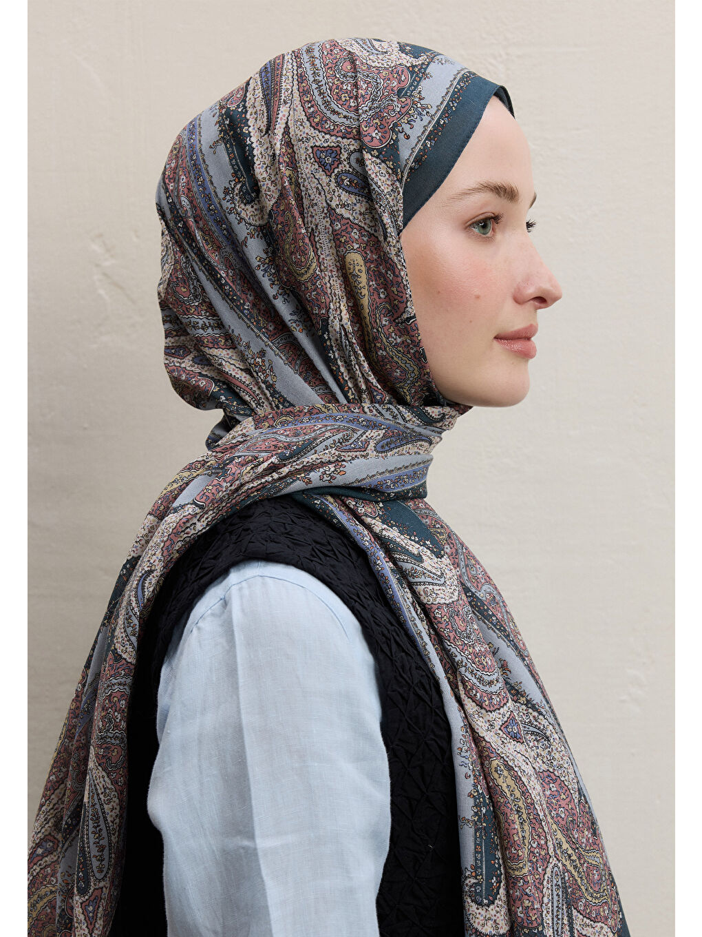 Paısley Elegance Desen Şal Mavi-2