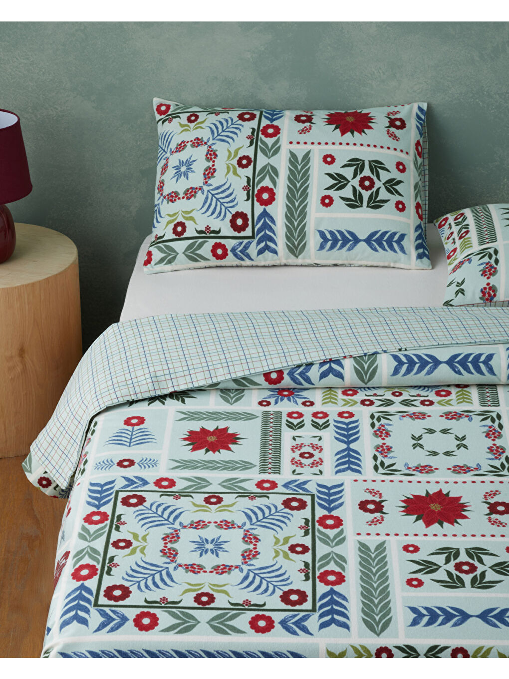 Winter Patch Flanel Çift Kişilik Nevresim Takımı 200x220 cm Açık Yeşil-1