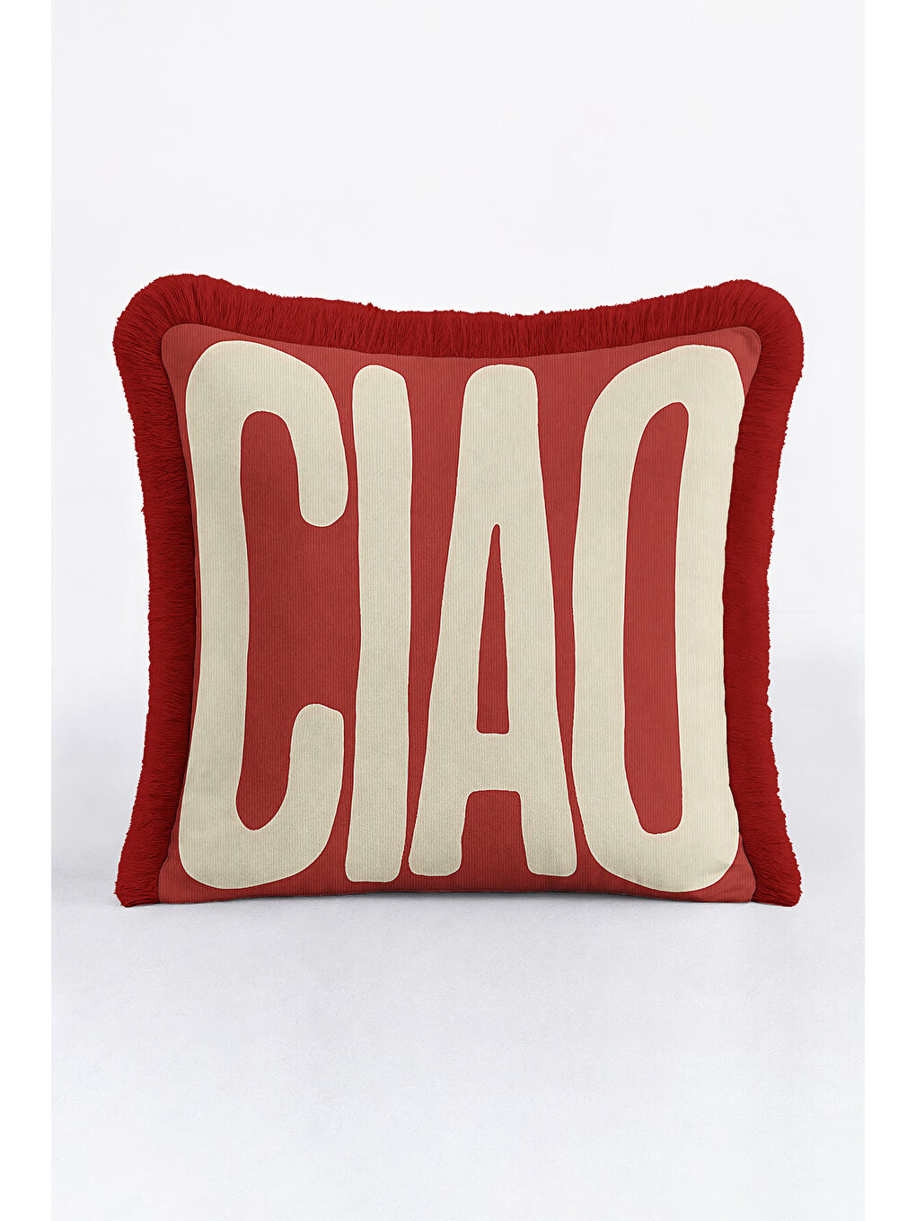 Karışık Modern Retro Yazılı Saçaklı Yastık Kılıfı - Büyük Tipografi Bohem Kırmızı Püsküllü Kırlent Kılıfı-2