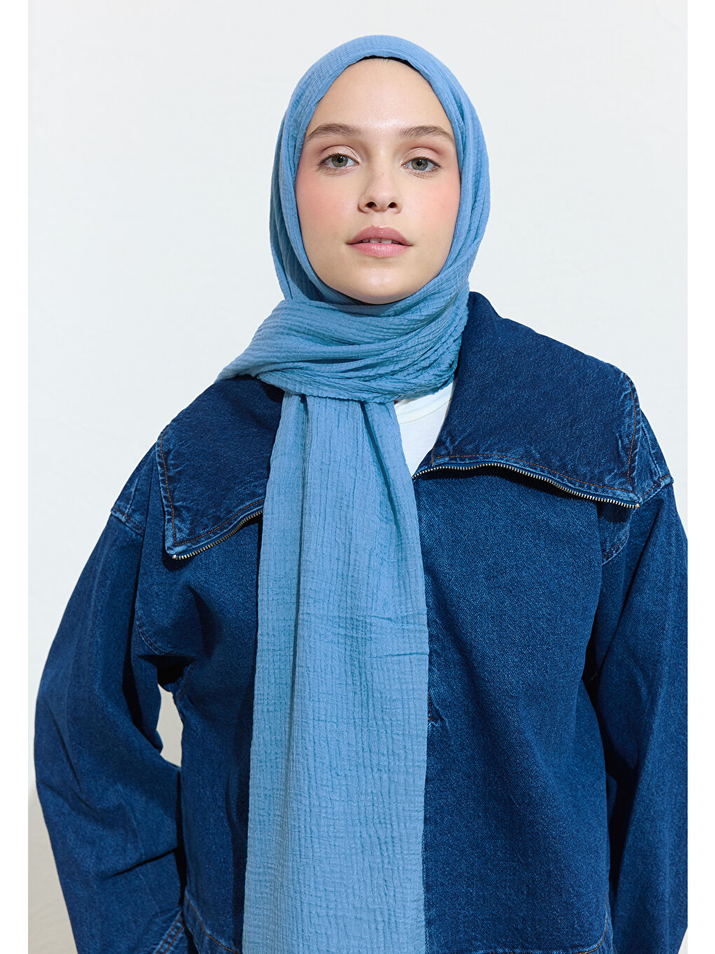 Modal Krinkıl Şal Açık Mavi-1