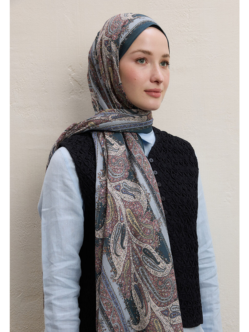 Paısley Elegance Desen Şal Mavi-3