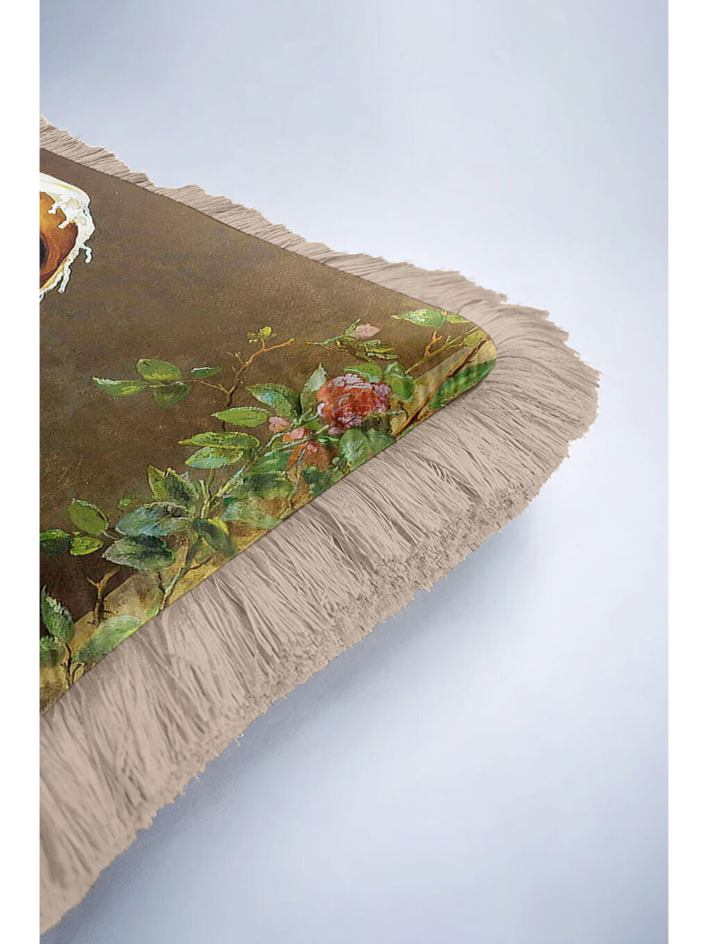 Karışık Avangart Portre Saçaklı Yastık Kılıfı - Sanatsal Klasik Vintage Mavi Gold Püsküllü Kırlent Kılıfı-6