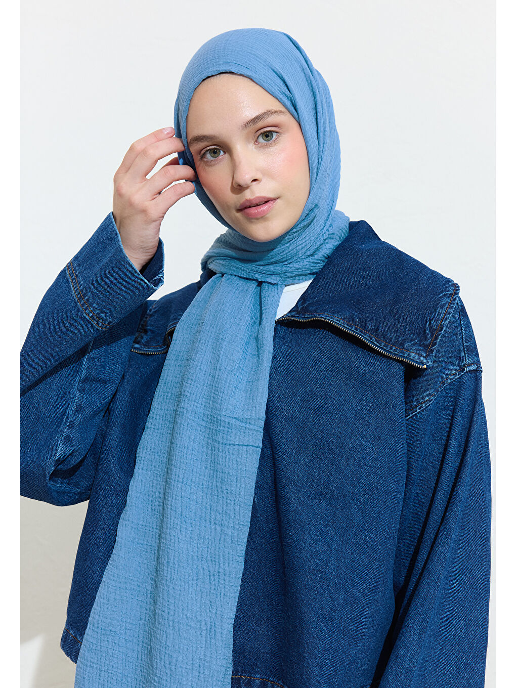 Modal Krinkıl Şal Açık Mavi-3