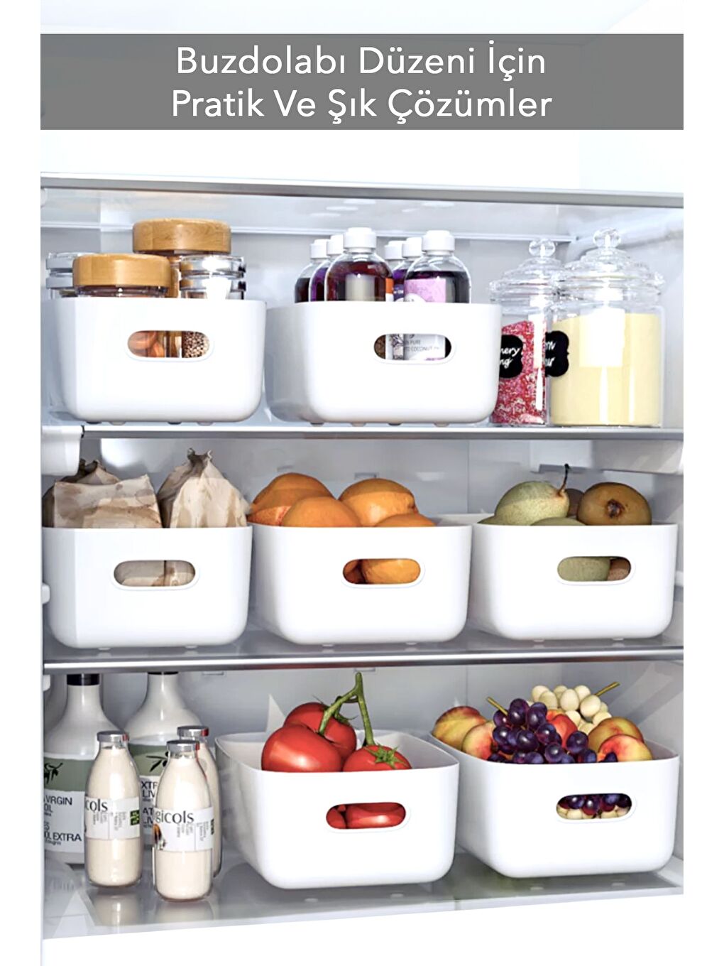 6'lı Buzdolabı Dolap İçi Düzenleyici Organizer Saklama Kabı Beyaz 6 x 4 Litre-1