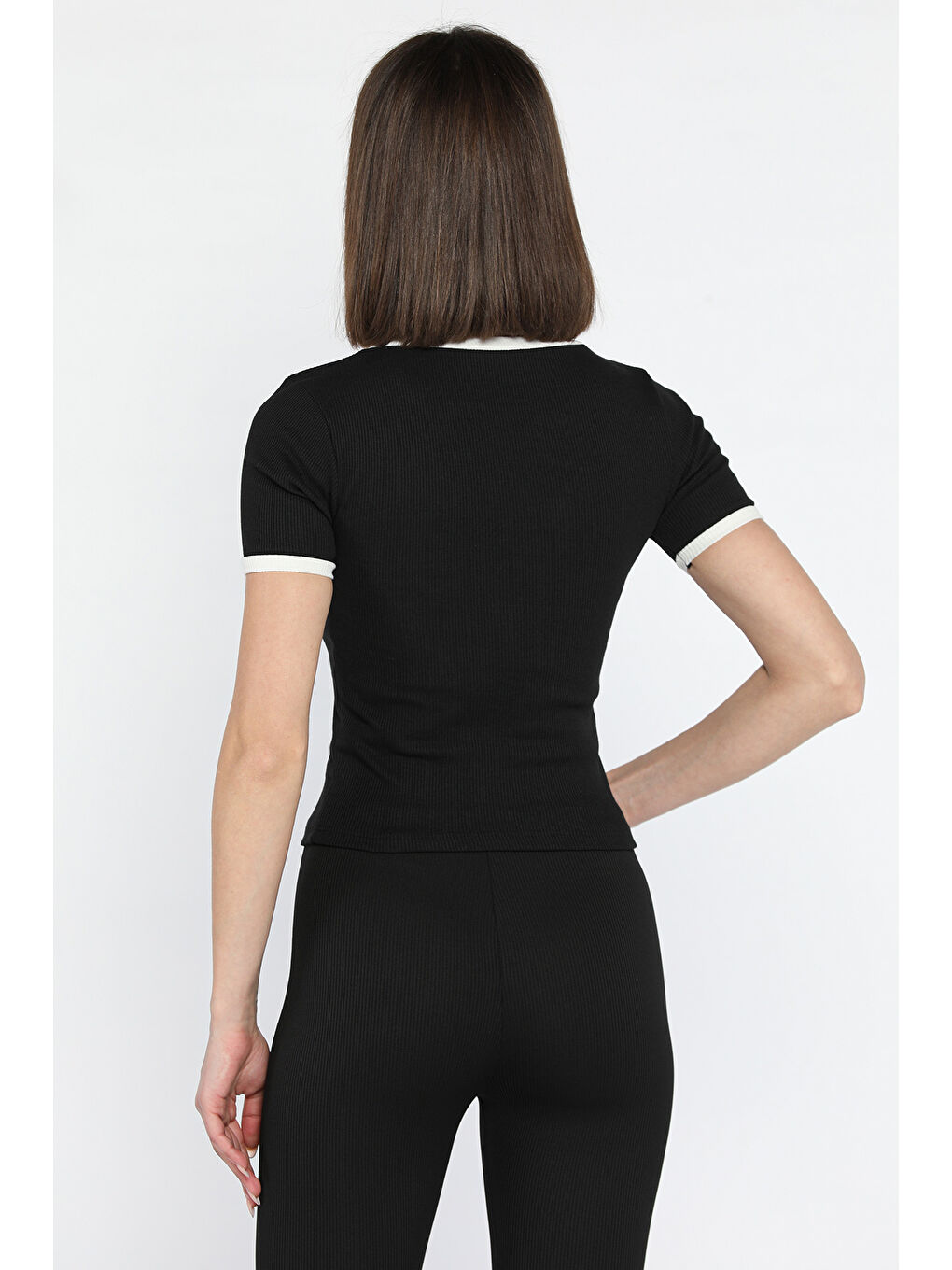 Siyah Kadın Bisiklet Yaka Dikiş Detaylı Kaşkorse Bluz-3