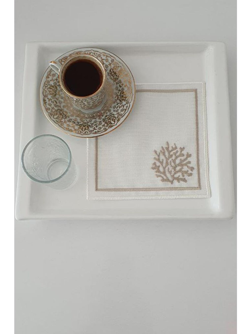 Kahverengi Kar Tanesi Nakışlı Kare Bardak Altlığı Seti 6 Lı Kahve-1