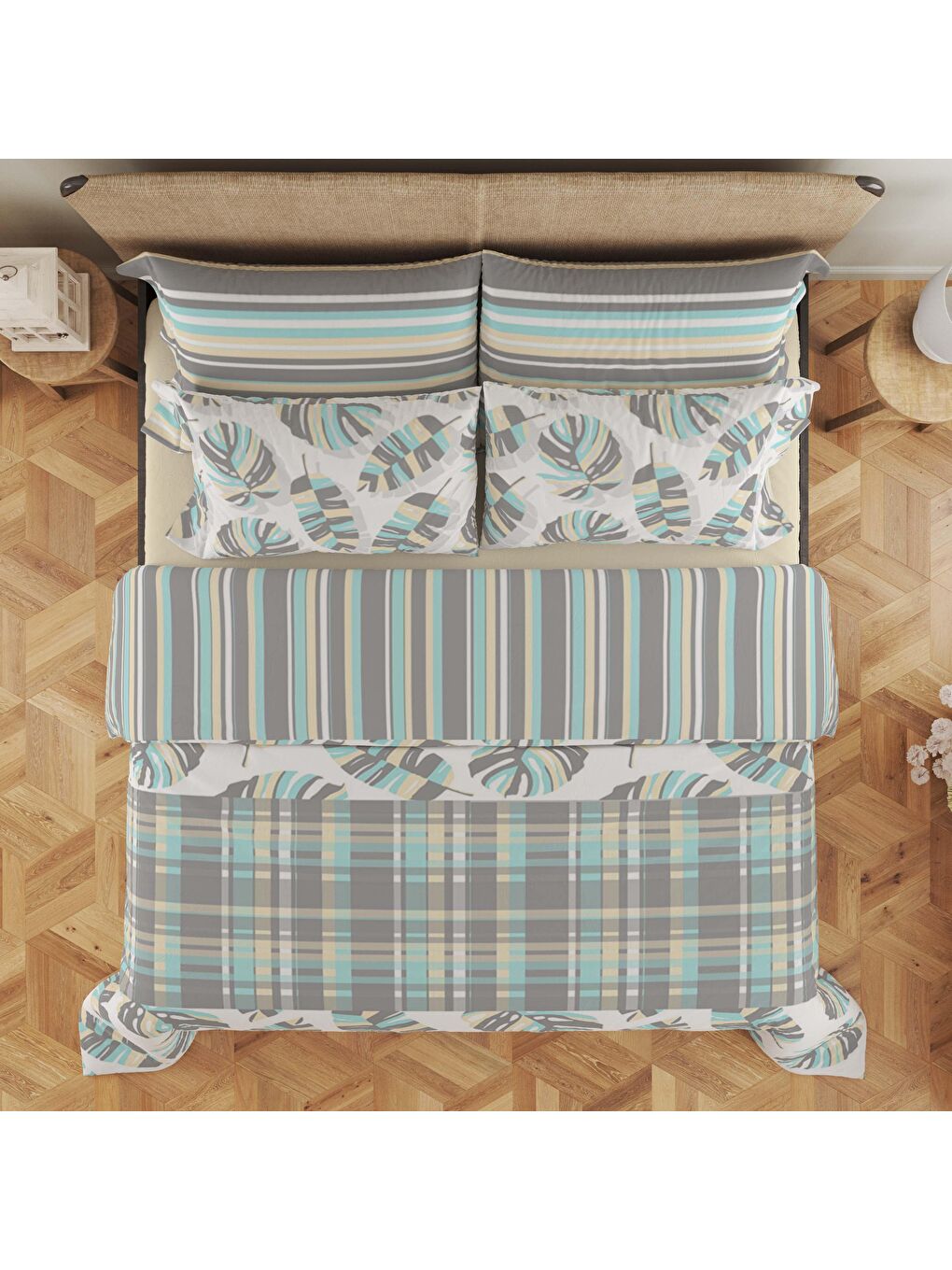 Karışık Baskılı,Desenli Çift Kişilik Nevresim Takımı (ÇARŞAFSIZ) 200x220 cm