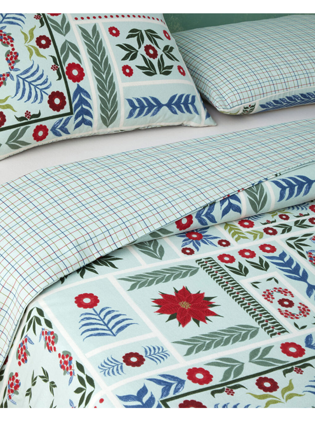 Winter Patch Flanel Çift Kişilik Nevresim Takımı 200x220 cm Açık Yeşil-5