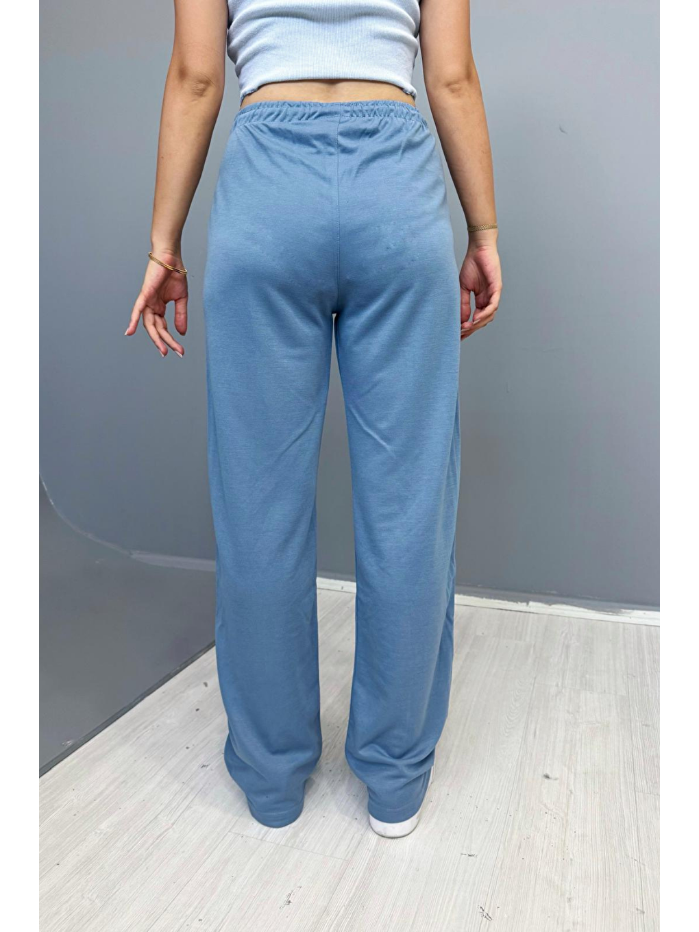 Kadın Mavi Çımalı 2 Iplik Bol Paça Eşofman Altı-1