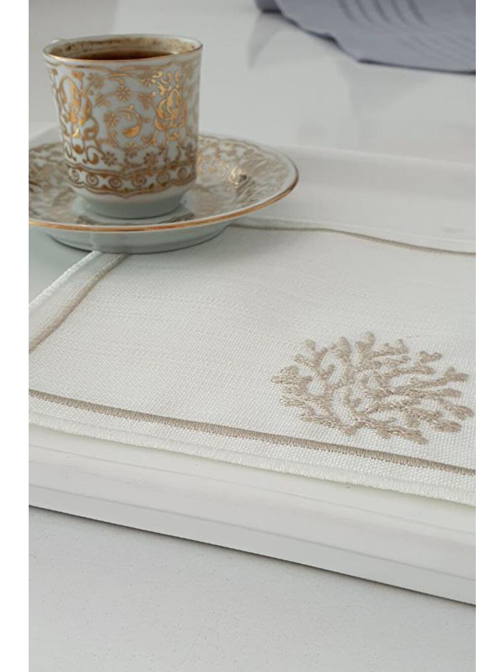 Kahverengi Kar Tanesi Nakışlı Kare Bardak Altlığı Seti 6 Lı Kahve-2