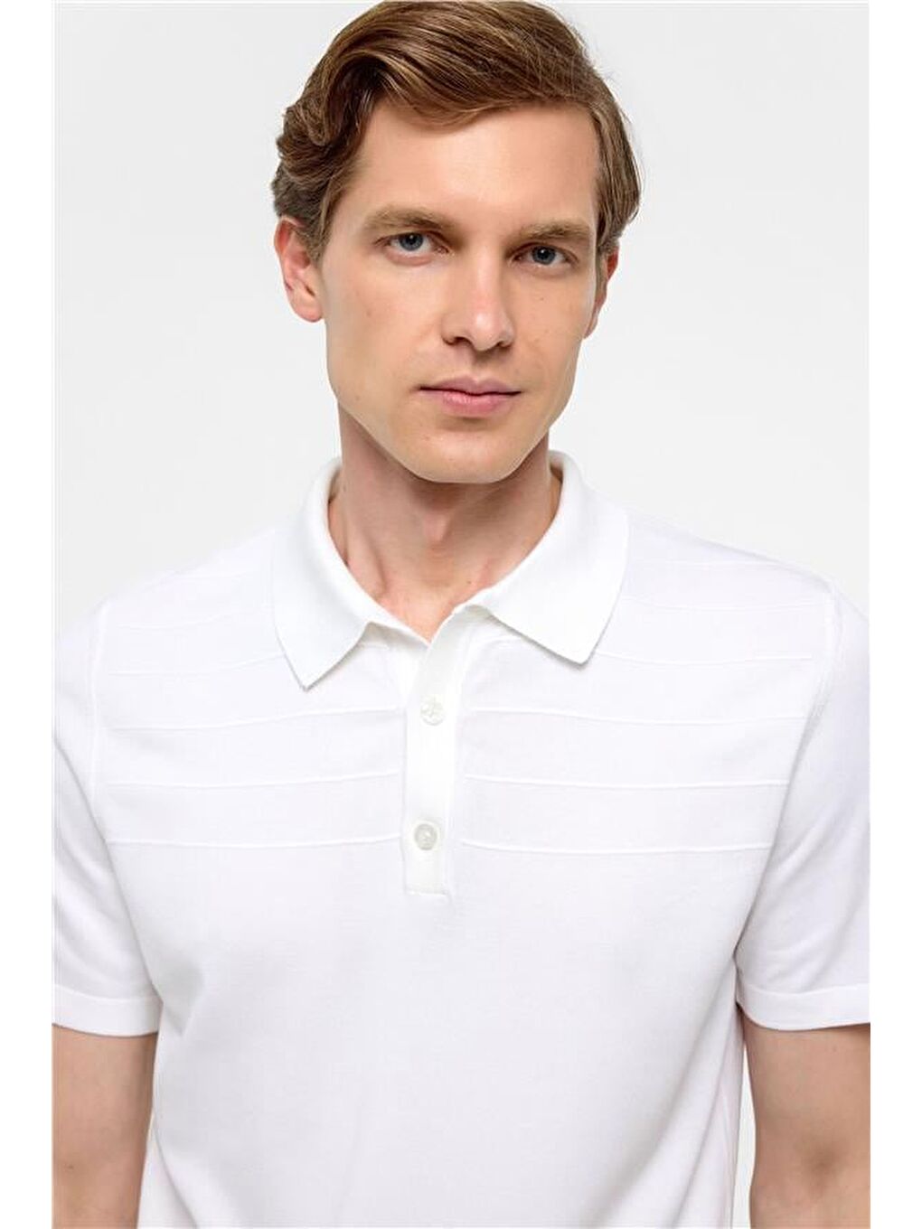 Beyaz Regular Düz Polo Yaka Triko-3