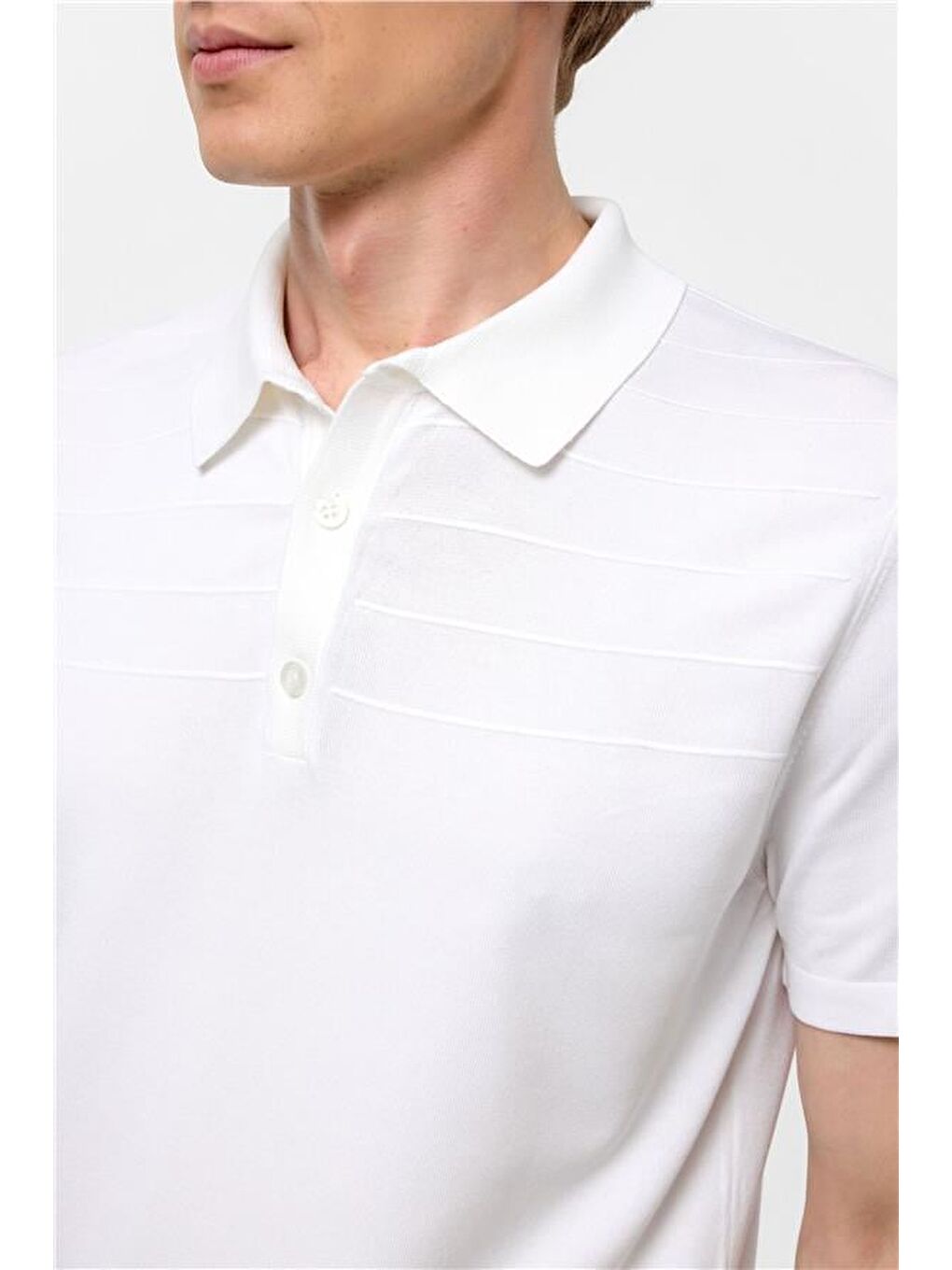 Beyaz Regular Düz Polo Yaka Triko-4