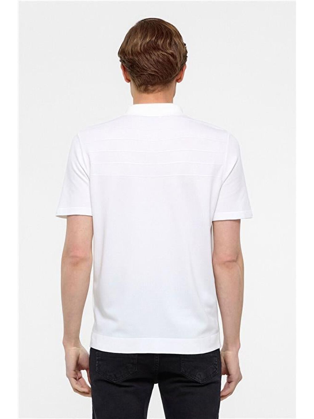 Beyaz Regular Düz Polo Yaka Triko-5