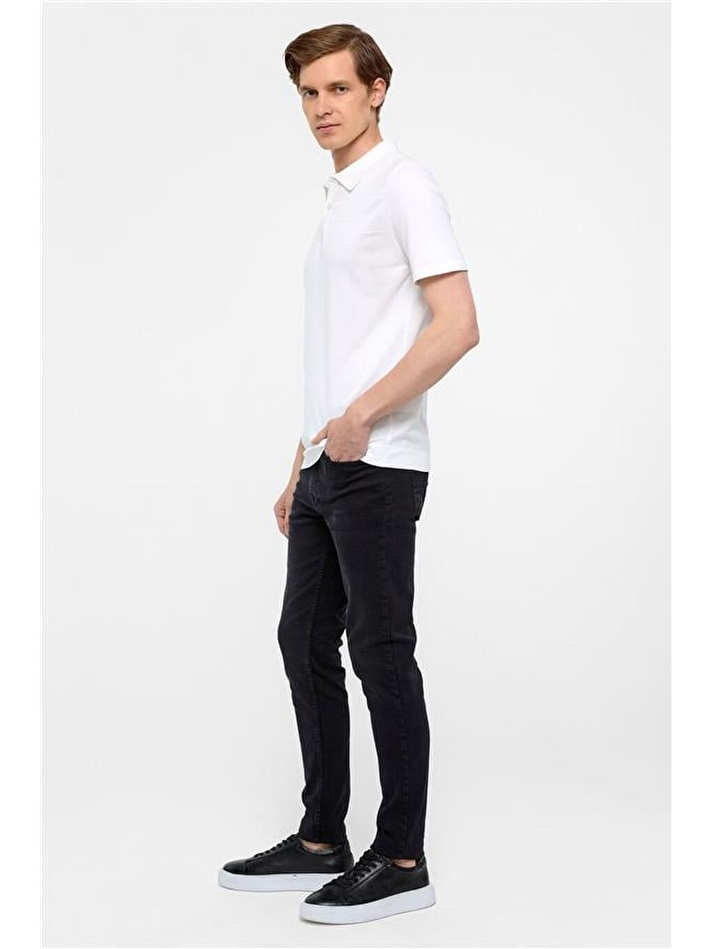 Beyaz Regular Düz Polo Yaka Triko-6