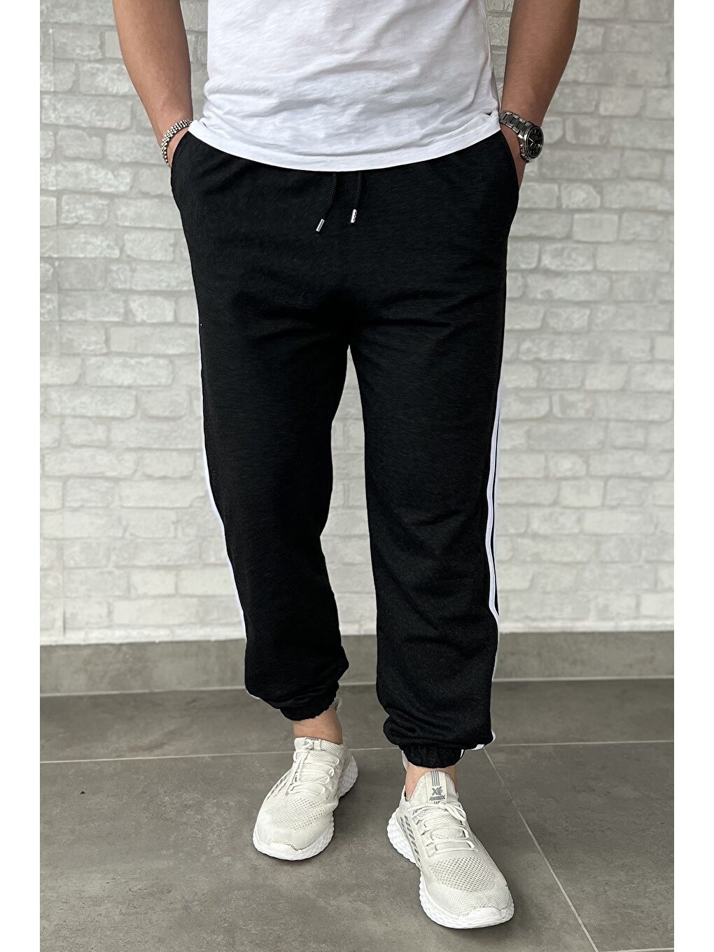 Antrasit Erkek Bel Ve Paça Lastikli Yan Şerit Detaylı Eşofman Altı