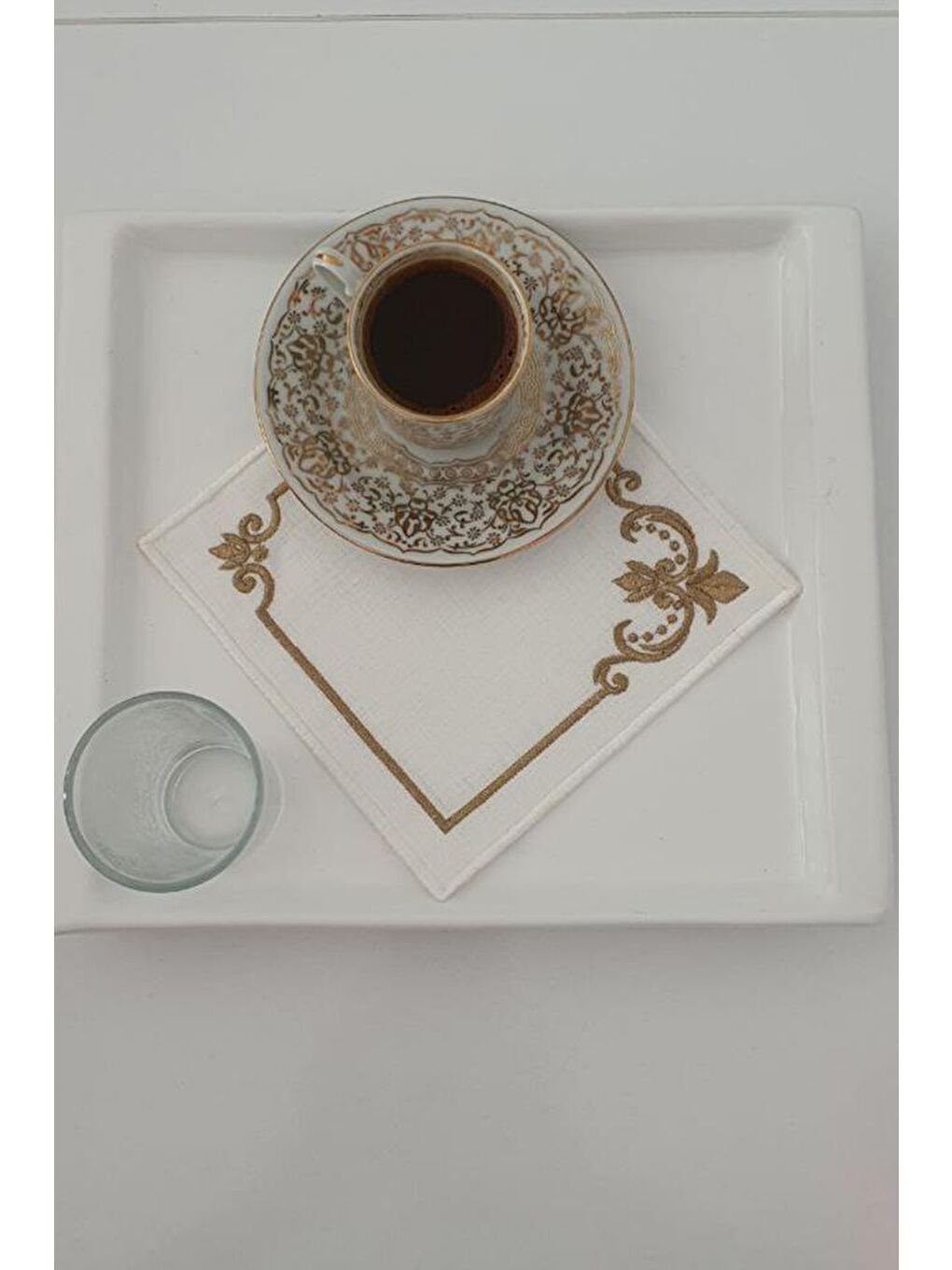 Karışık Osmanlı Nakışlı Keten Kare Bardak Altlığı Seti 6 Lı