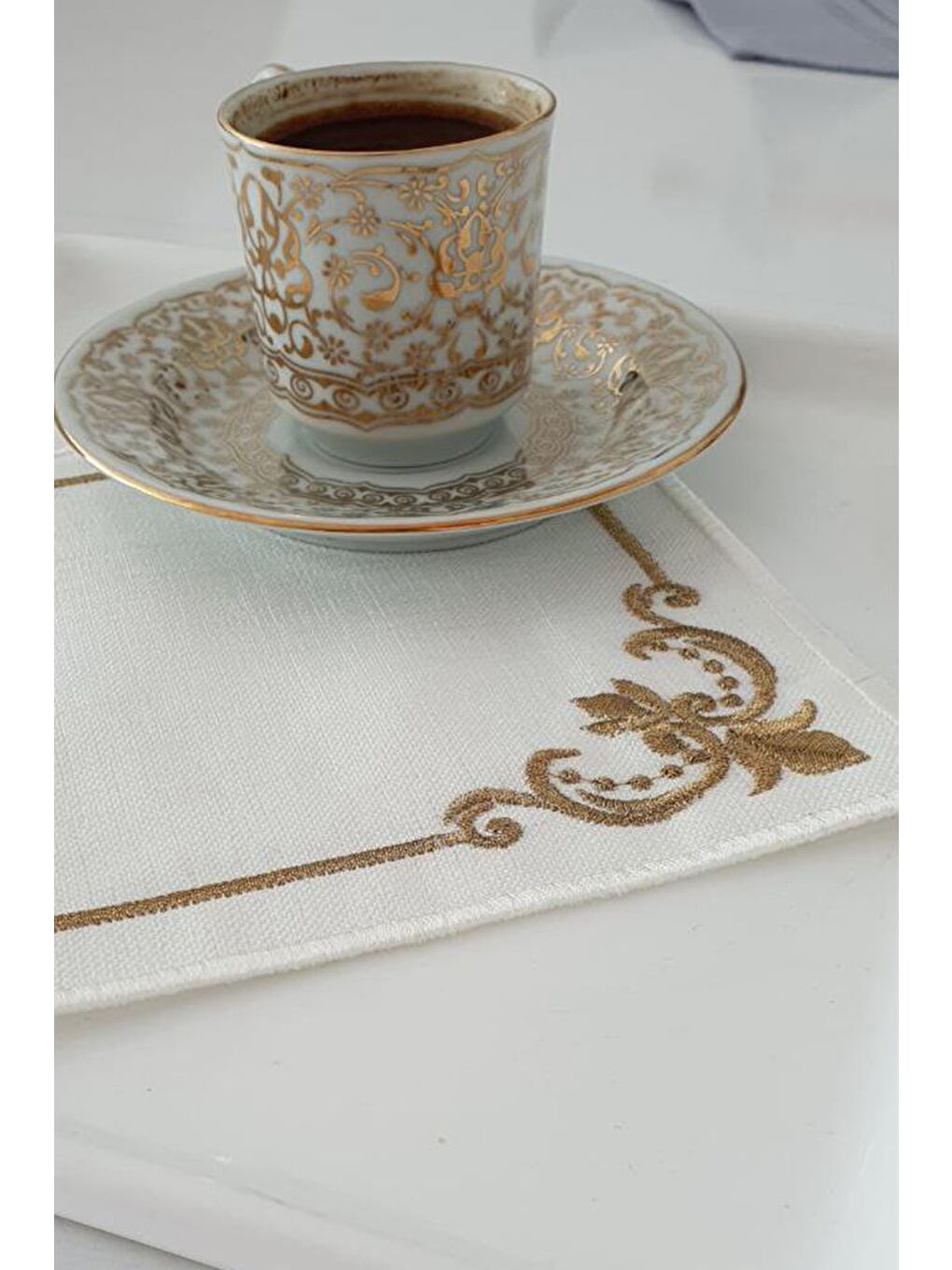 Karışık Osmanlı Nakışlı Keten Kare Bardak Altlığı Seti 6 Lı-1