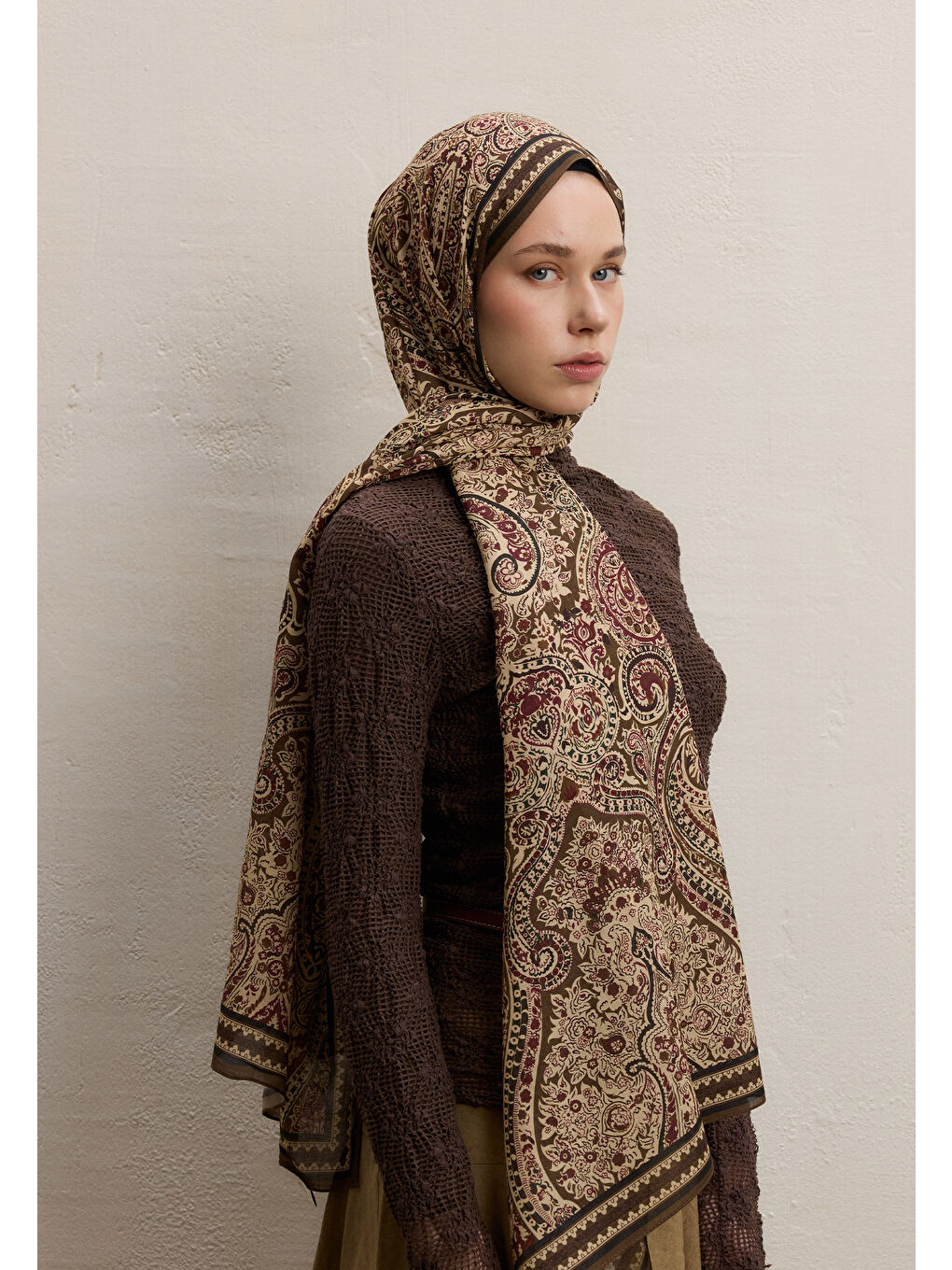 Kahverengi Emerald Desen Şal Sütlü Kahve