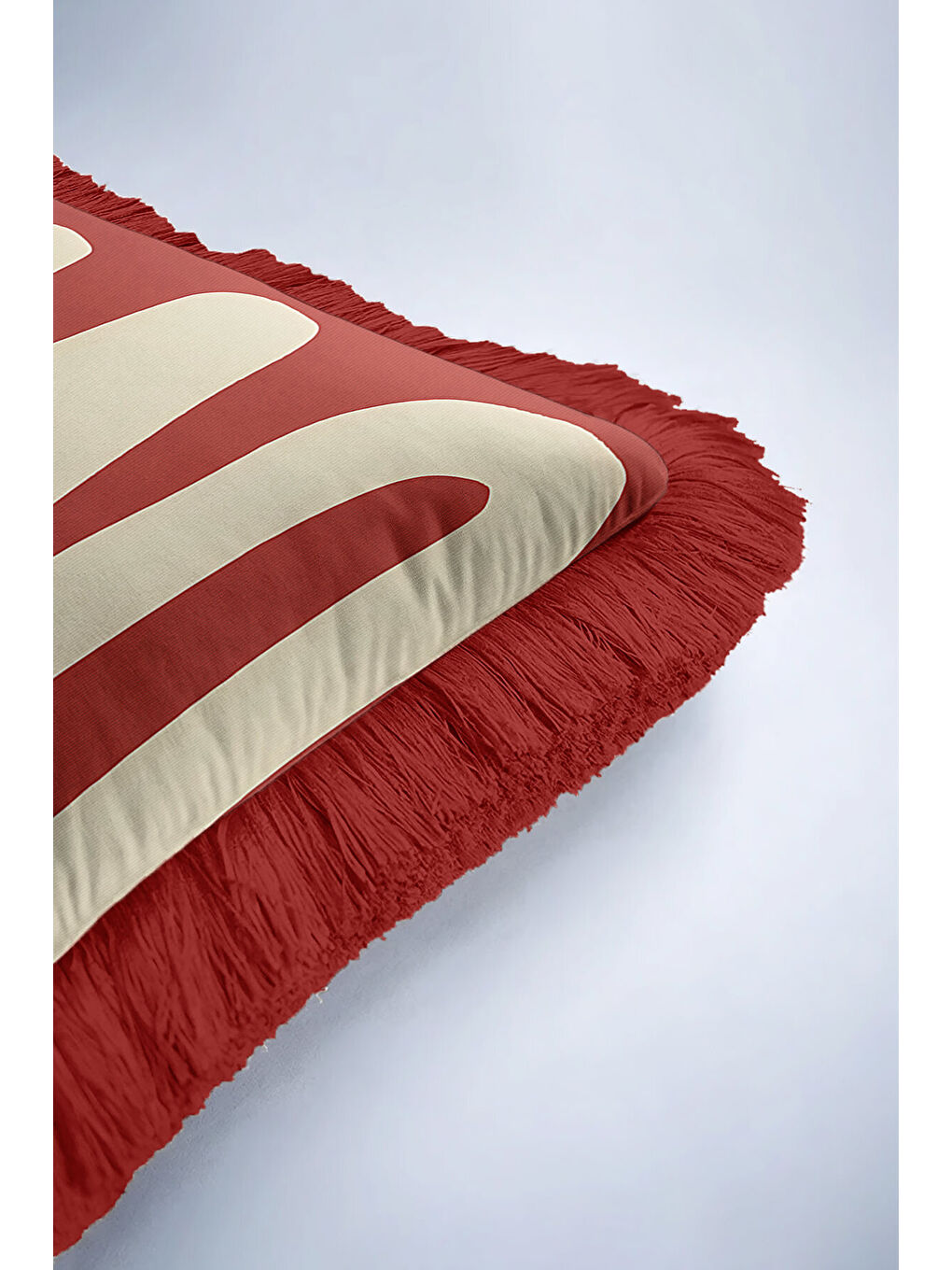 Karışık Modern Retro Yazılı Saçaklı Yastık Kılıfı - Büyük Tipografi Bohem Kırmızı Püsküllü Kırlent Kılıfı-6