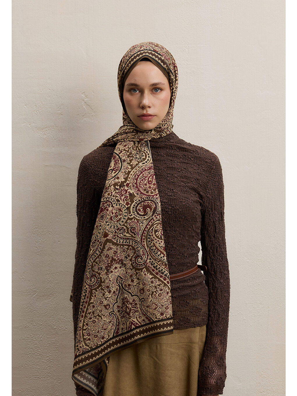 Kahverengi Emerald Desen Şal Sütlü Kahve-1