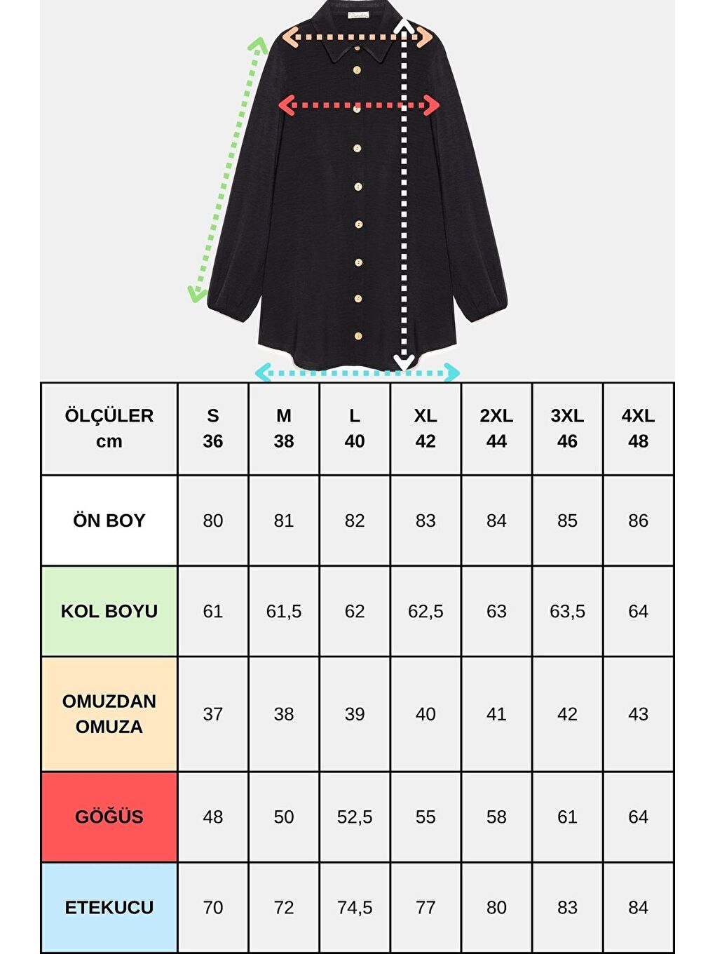 Gri Kadın Gömlek Yaka Ahşap Düğmeli Kolağzı Lastikli Aerobin Dokuma Tunik - Regular Fit-1