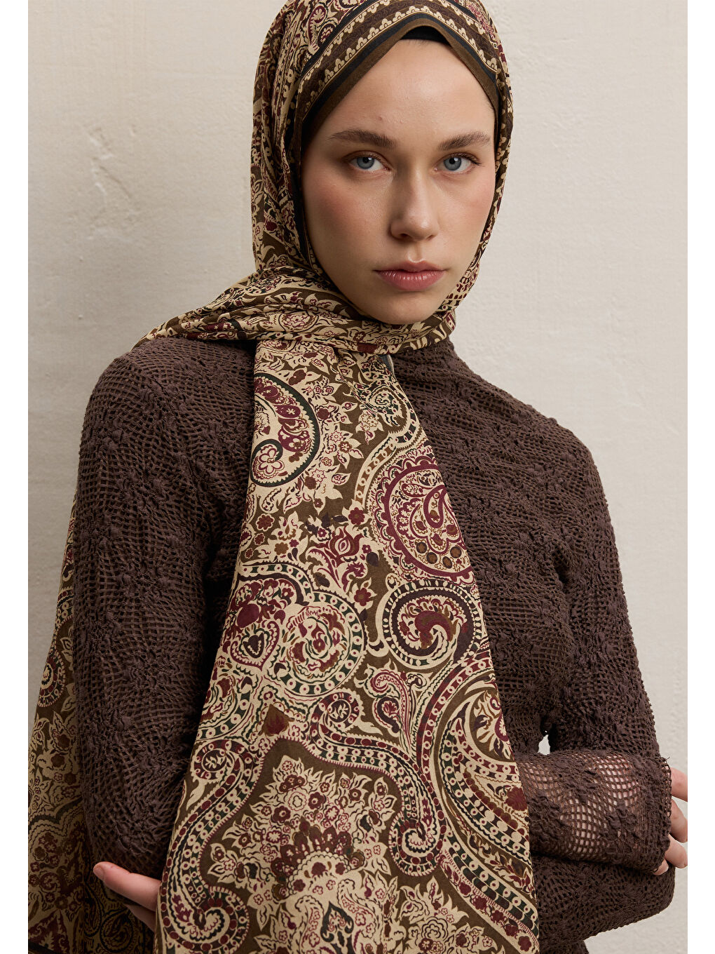 Kahverengi Emerald Desen Şal Sütlü Kahve-3