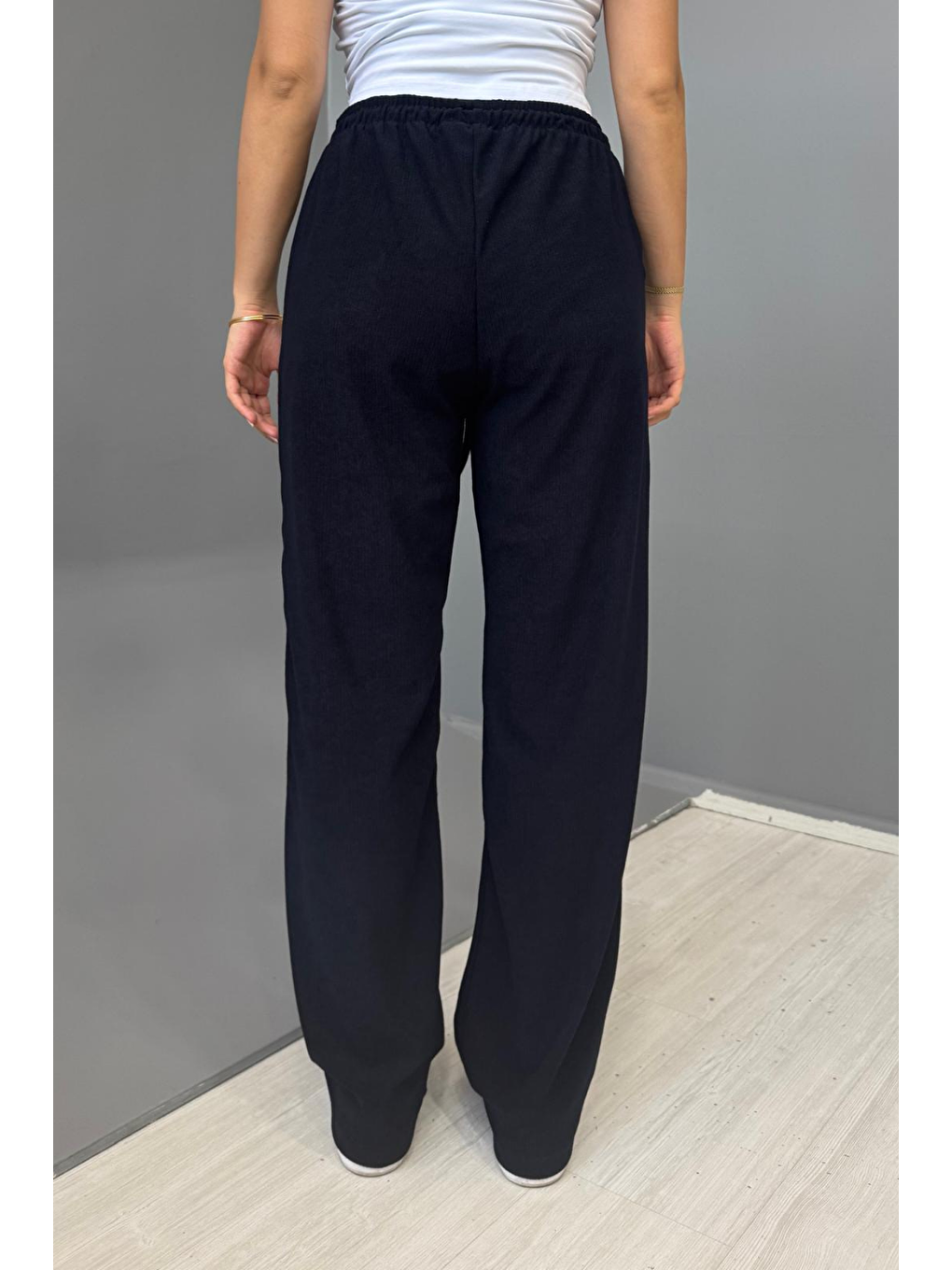 Lacivert Kadın Jakarlı Salaş Bağcıklı Pantolon - LACİVERT-2