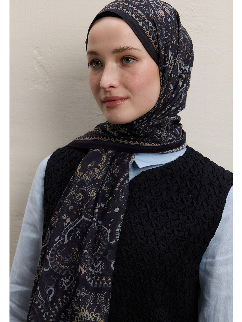 Emerald Desen Şal Lacivert-1