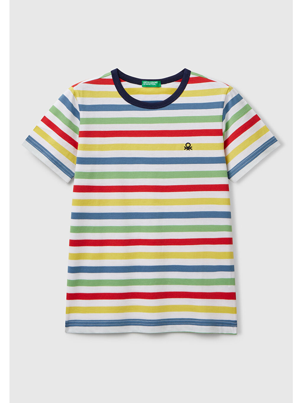 Karışık Erkek Çocuk Renkli Mix Çizgili Önü Logo İşlemeli Tişört