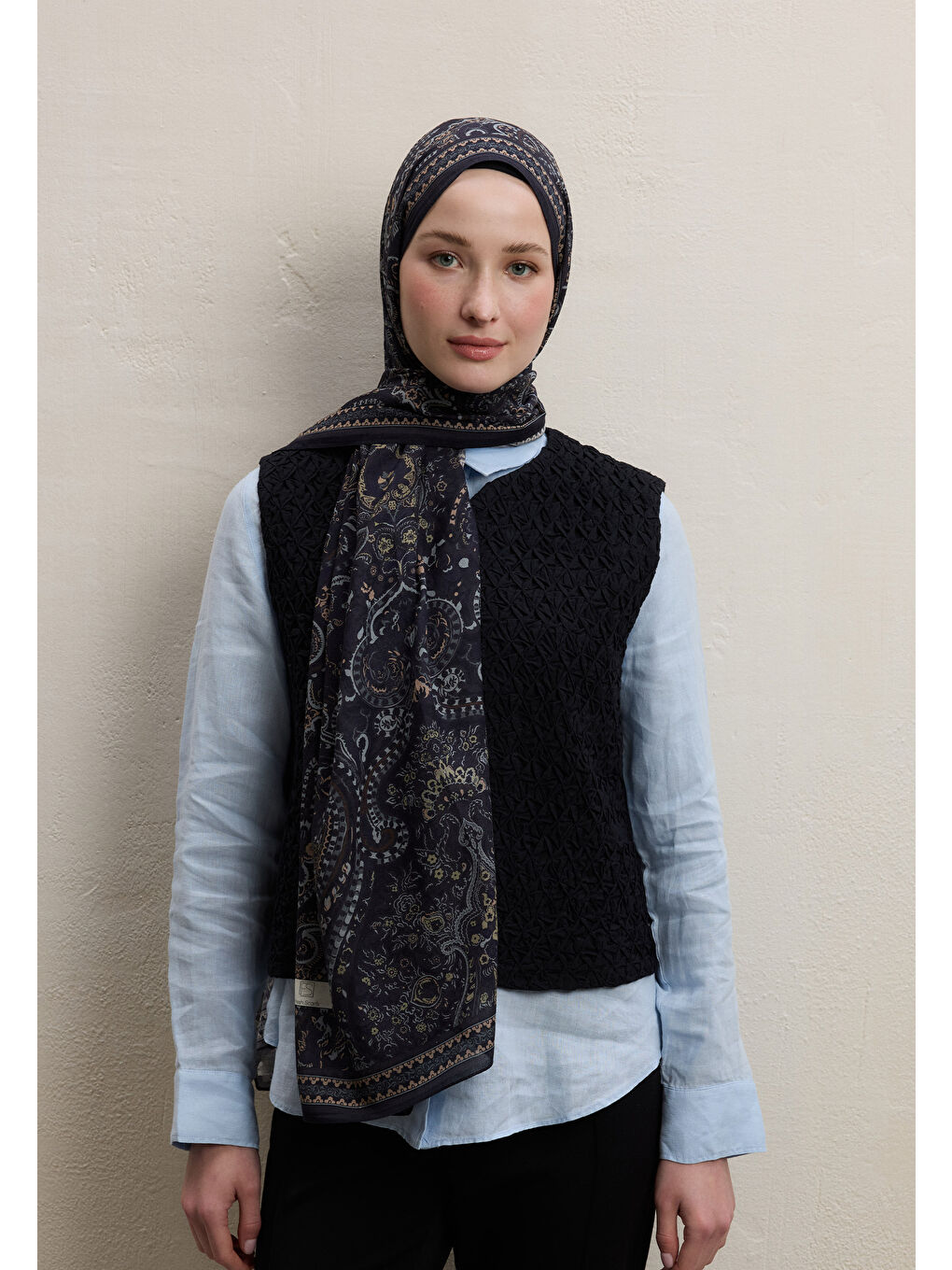 Emerald Desen Şal Lacivert-2