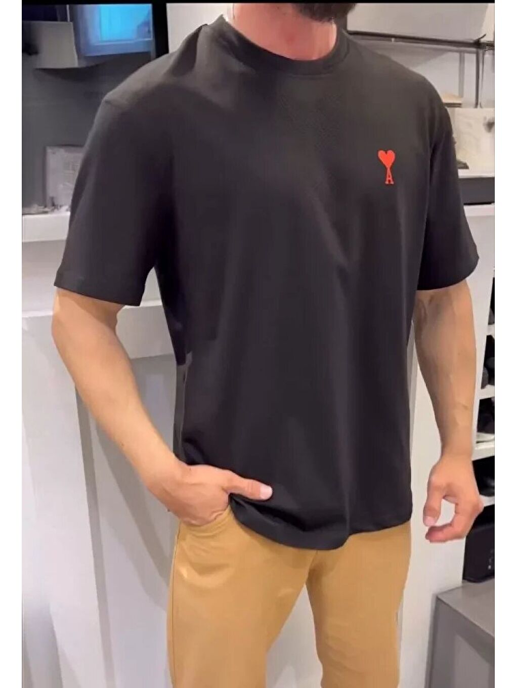 Unisex Bisiklet Yaka Baskılı Oversize T-Shirt - Siyah-1