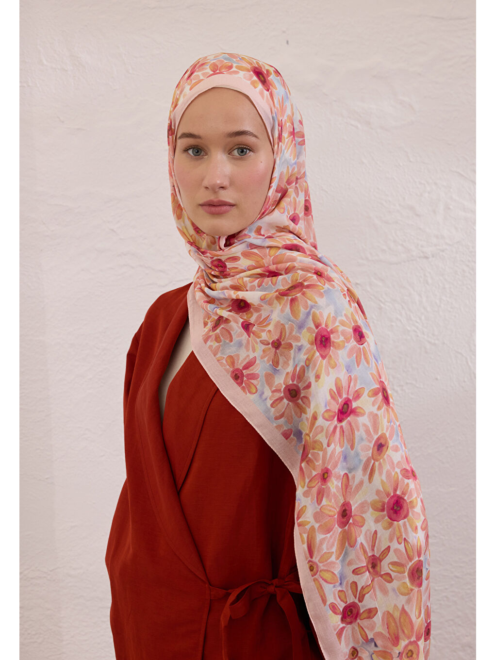 Sunflower Desen Rami Şal Soft Pembe