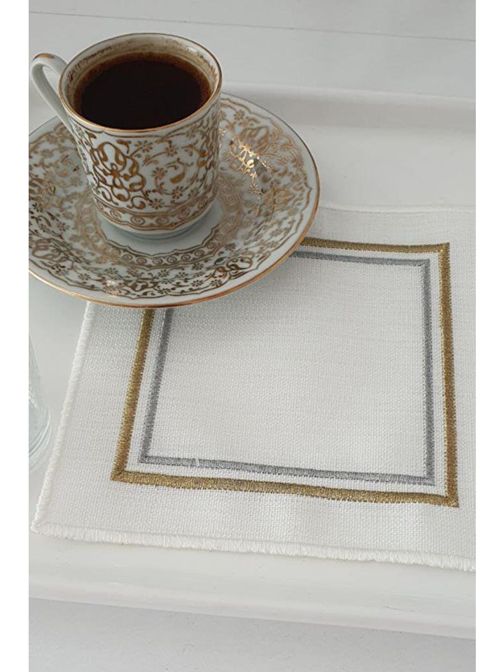 Karışık Çerçeve Nakışlı Keten Kare Bardak Altlığı Seti 6 Lı-2