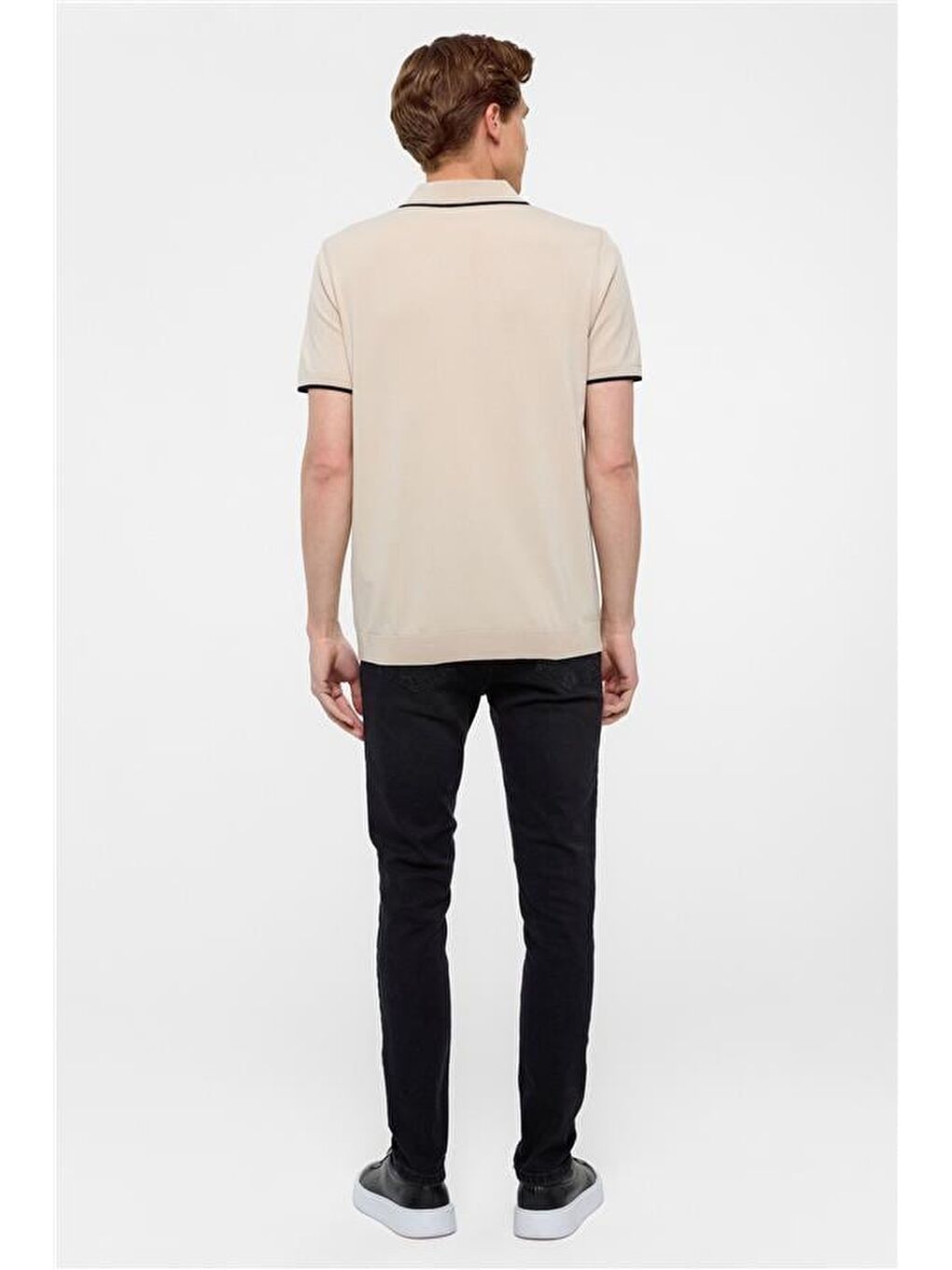 Bej Regular Düz Polo Yaka Triko-5