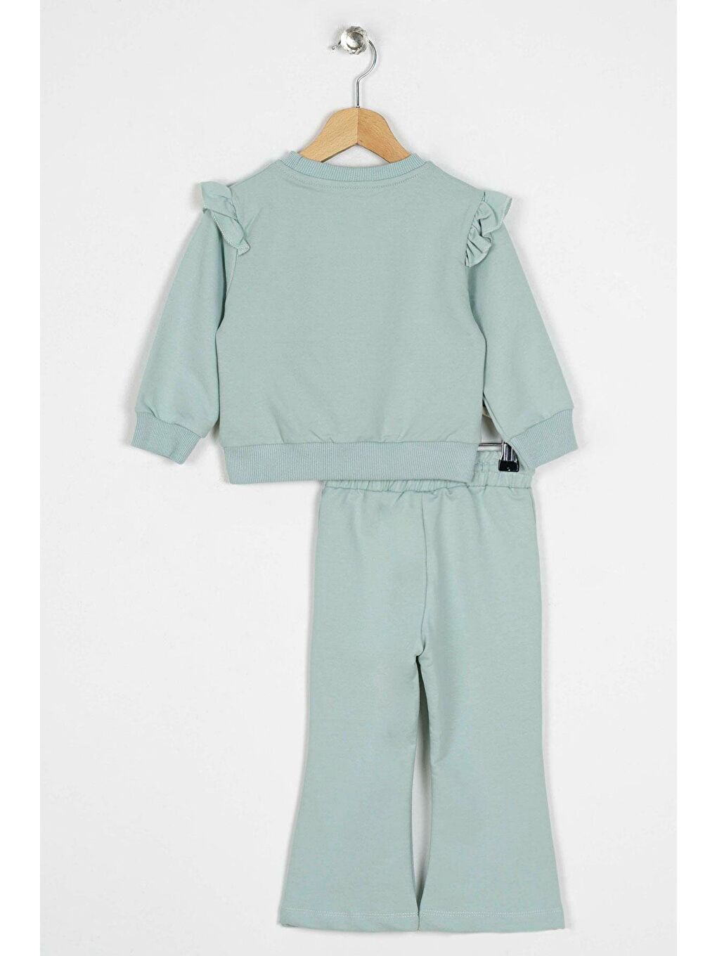 Yeşil Bisiklet Yaka Çiçek Nakışlı Kız Çocuk İkili Takım-1