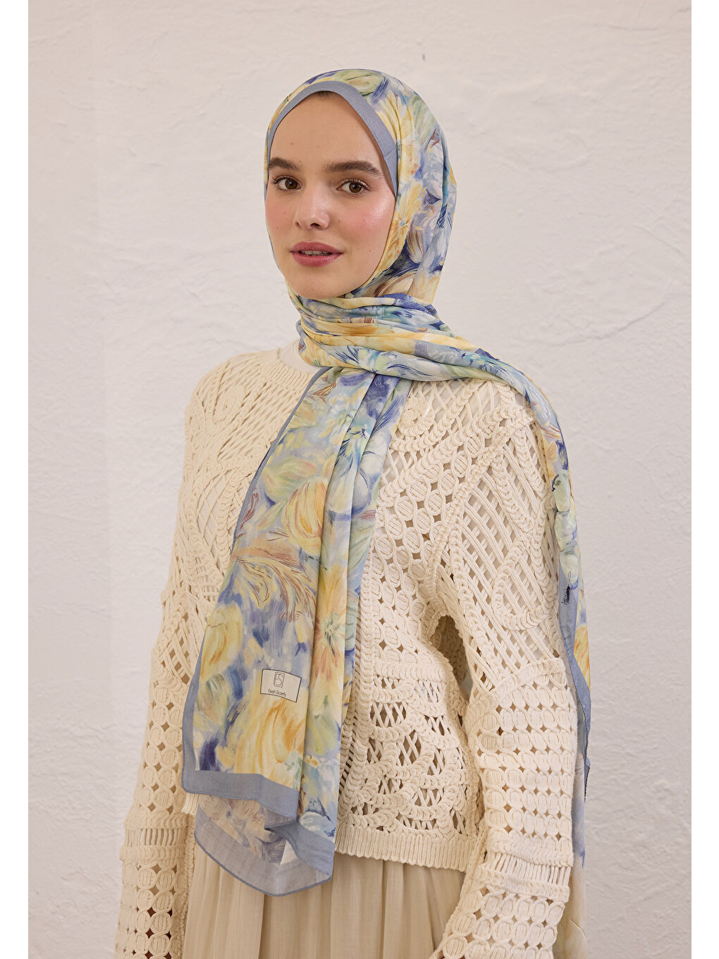 Pure Flora Desen Rami Şal Soft Mavi