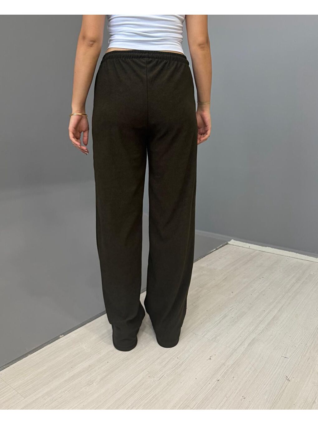 Haki Kadın Jakarlı Salaş Bağcıklı Pantolon - HAKİ-1