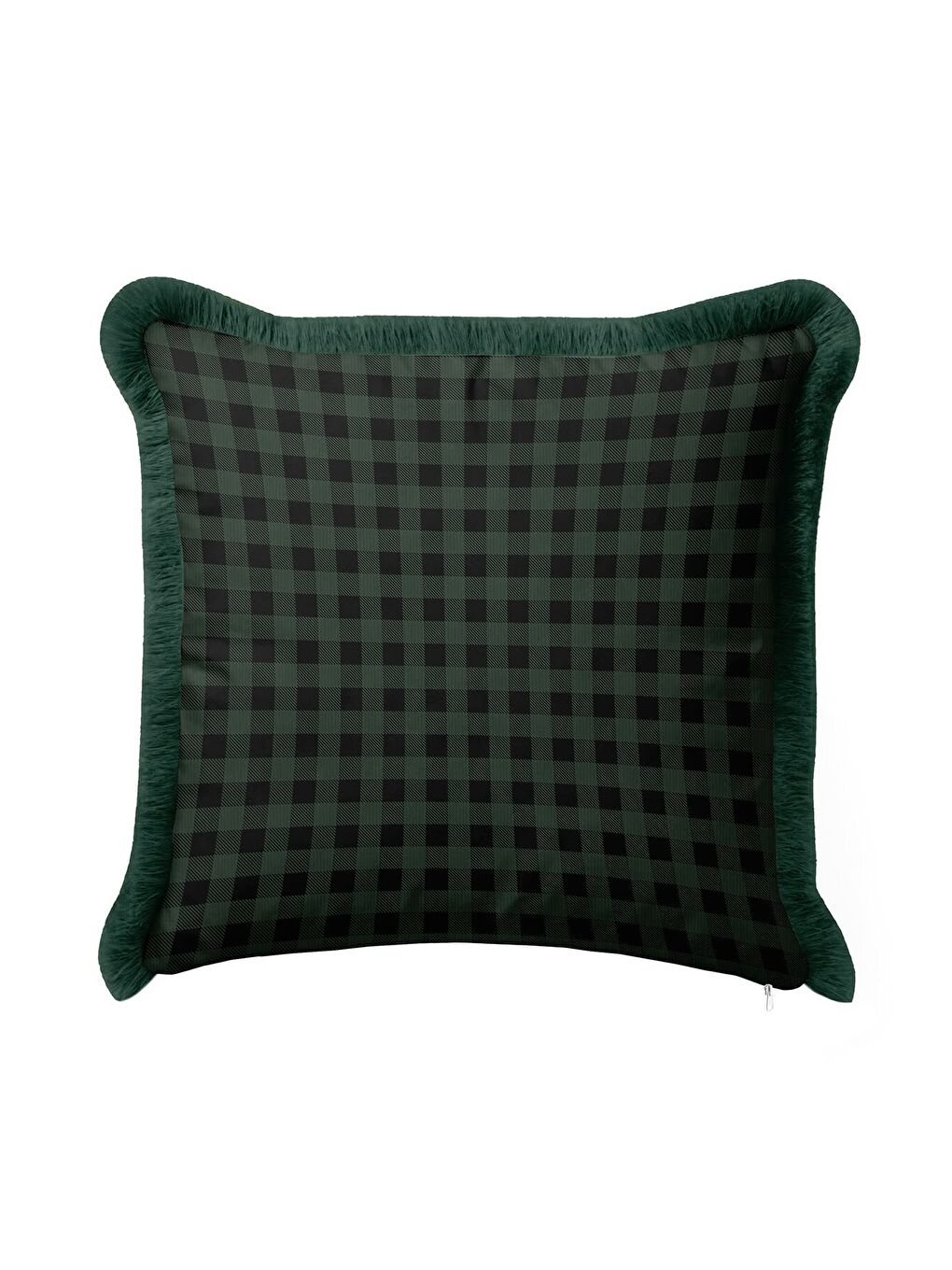 Karışık Lüks Ekose Saçaklı Yastık Kılıfı - Yeşil Kareli Klasik Rustik Püsküllü Kırlent Kılıfı-3