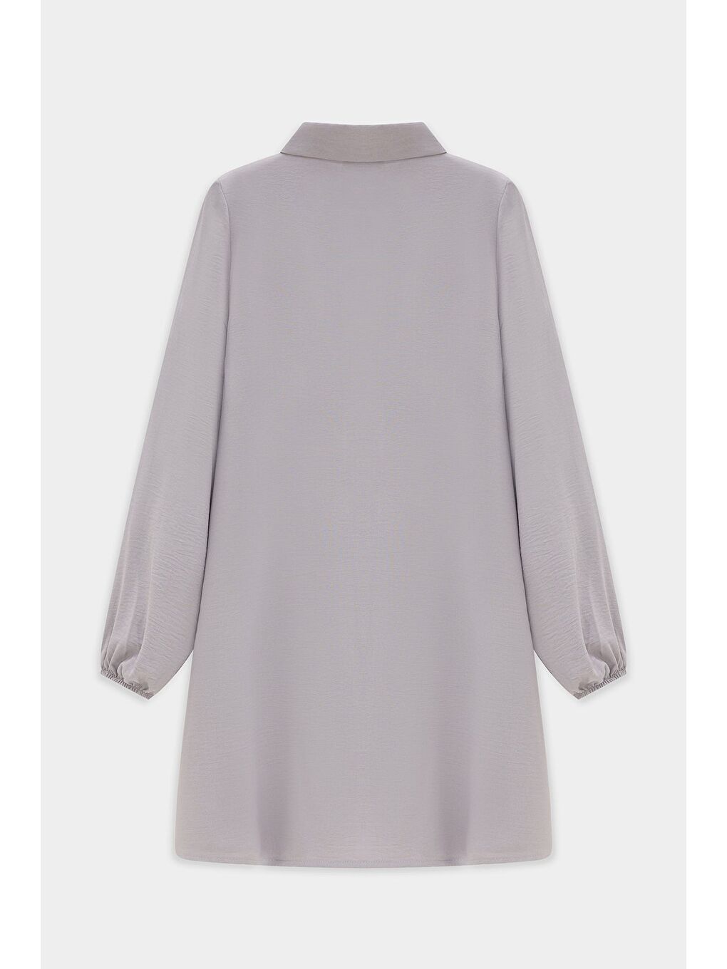 Gri Kadın Gömlek Yaka Ahşap Düğmeli Kolağzı Lastikli Aerobin Dokuma Tunik - Regular Fit-4