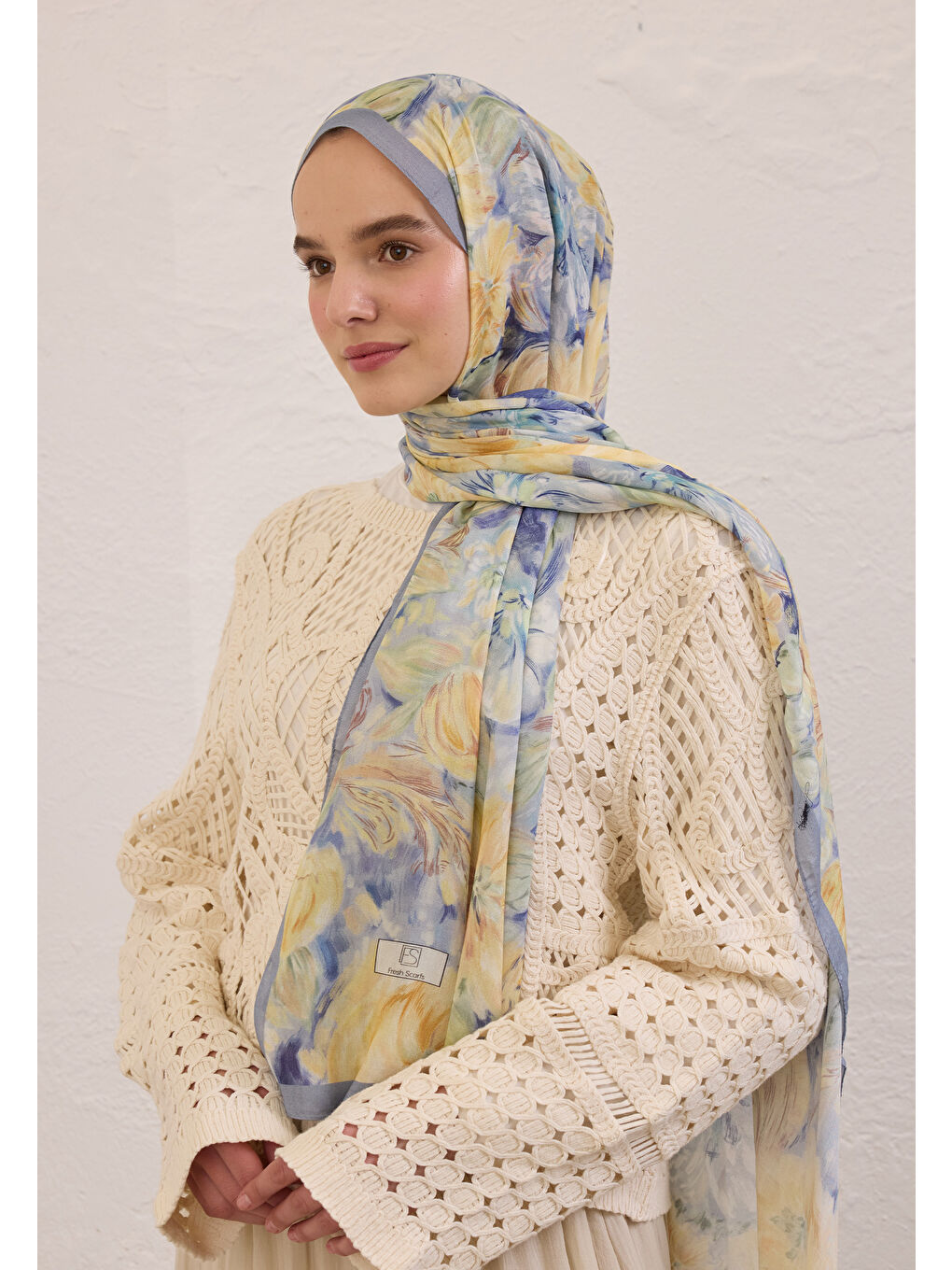 Pure Flora Desen Rami Şal Soft Mavi-1