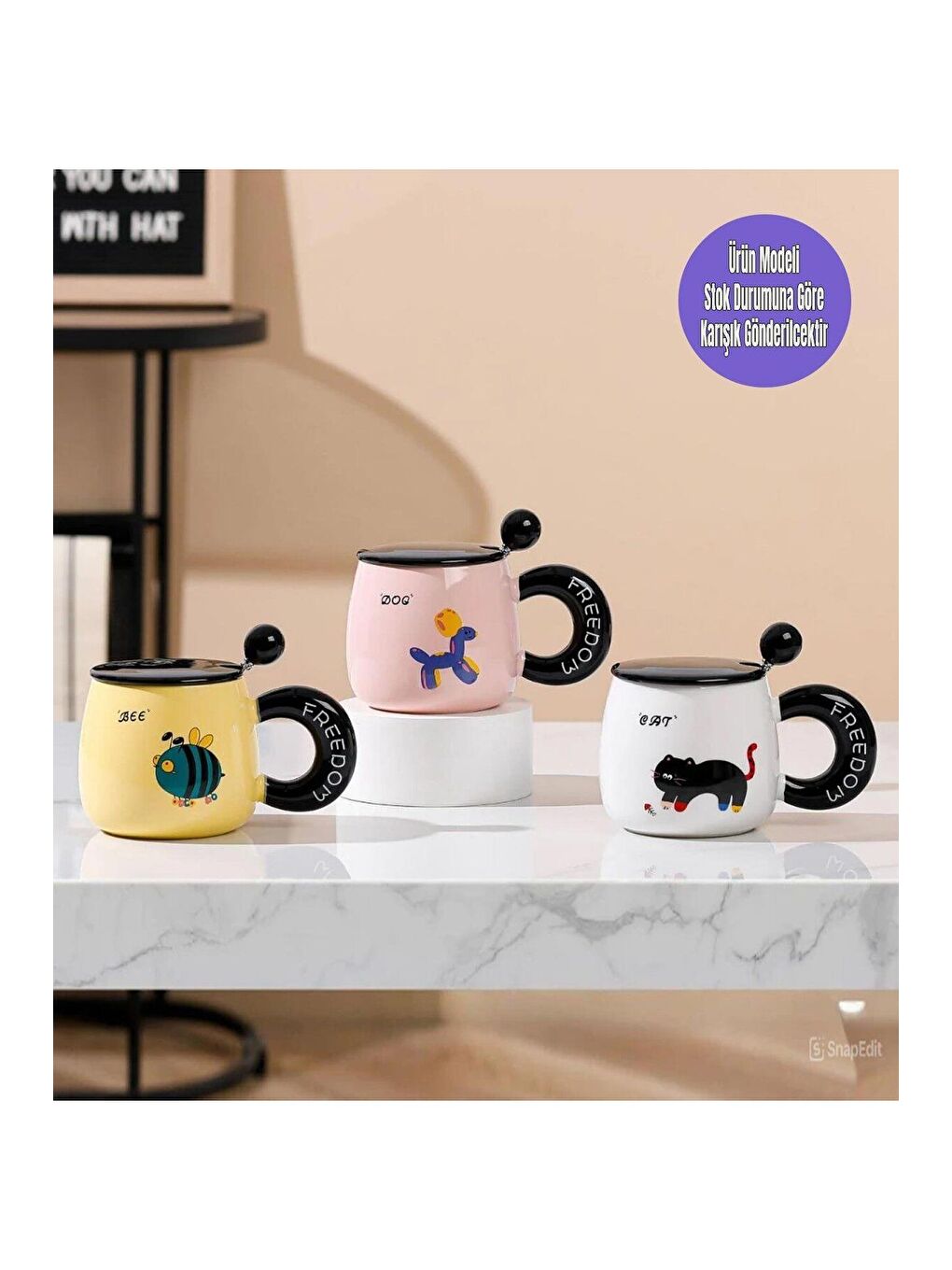 Karışık Şirin Kedi Köpek Kedi Temalı Seramik Kupa