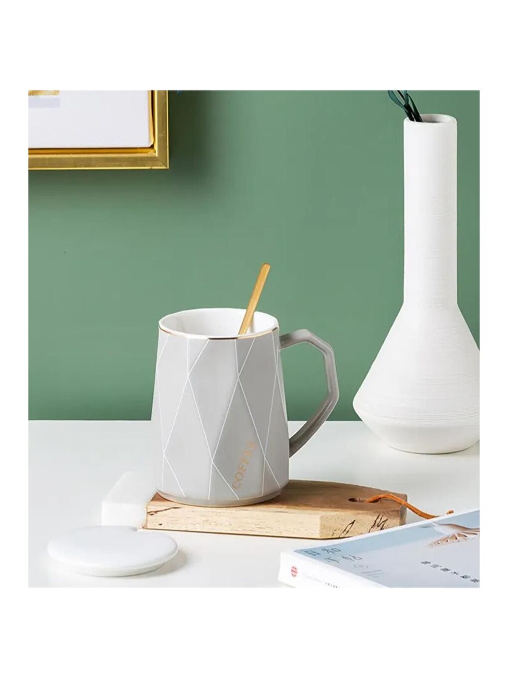 Karışık Geometrik Desenli Modern Seramik Kupa-4