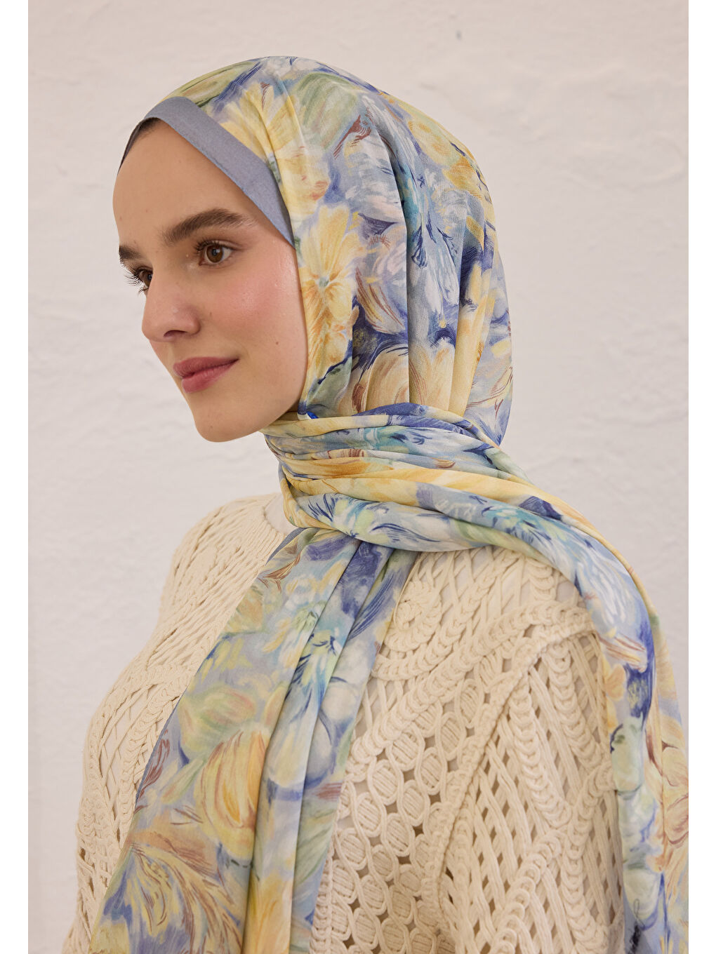 Pure Flora Desen Rami Şal Soft Mavi-2