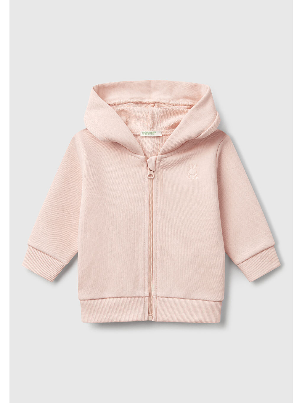 Bebek Toz Pembe Göğsü Tavşan Logosu İşlemeli Kulaklı Kapüşonlu Sweatshirt